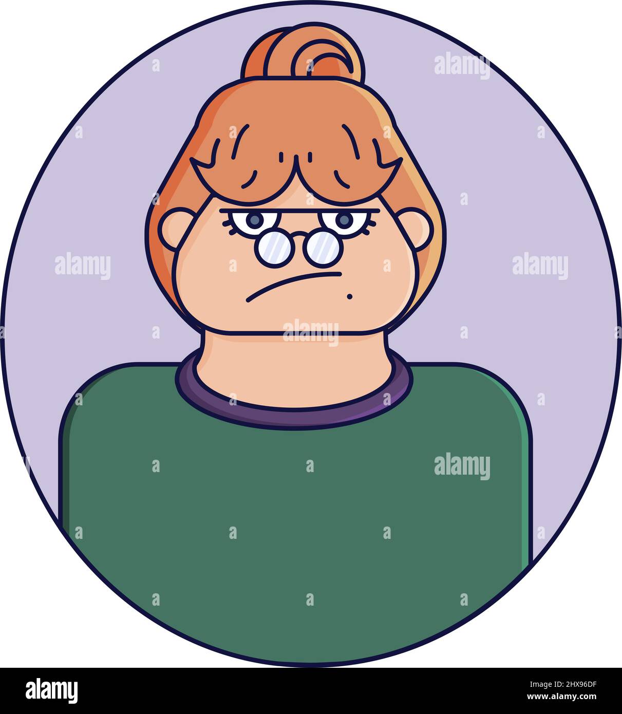 Gesichtsausdruck des Lehrers. Nettes Mädchen mit Emotion Vektor flache Illustration. Stock Vektor