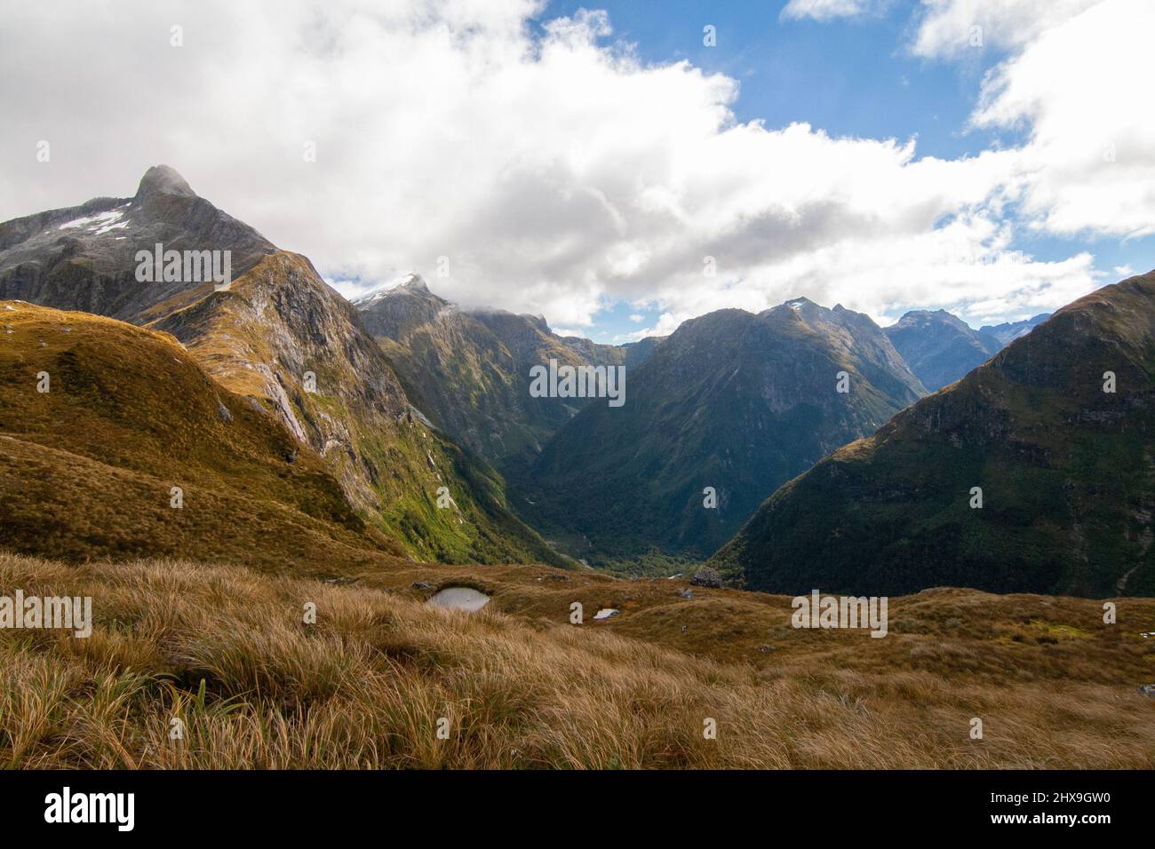 Mt Hard und Aiguille Rouge, Mount Pillans oberhalb des Arthur Valley, Milford Track, Neuseeland Stockfoto