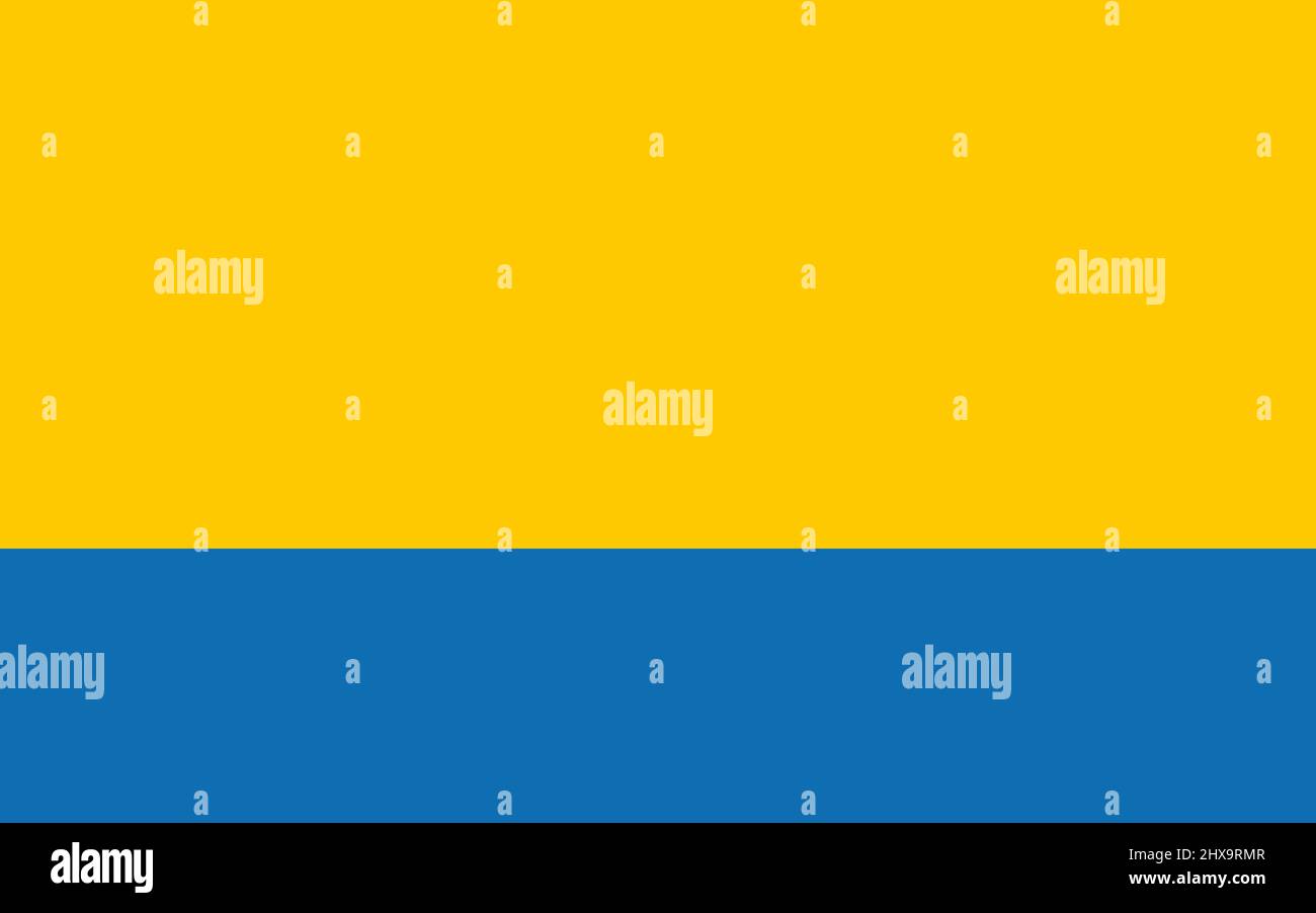 Draufsicht der Flagge Opole Woiwodschaft, wojewodztwo opolskie, Polen. Polnisches Reise- und Patriot-Konzept. Kein Fahnenmast. Ebenenlayout, Design. Flag-Backgroun Stockfoto