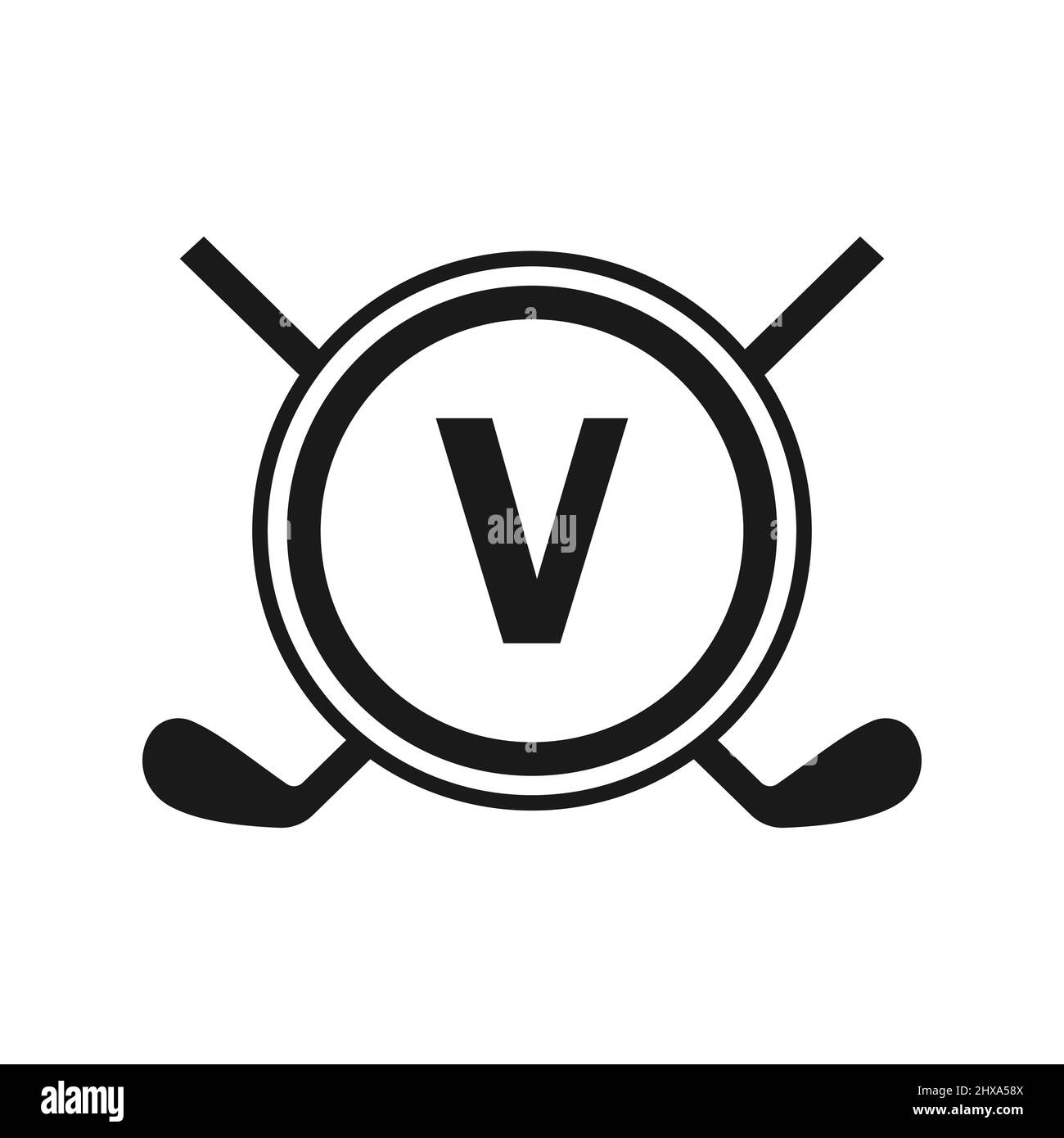 Hockey-Logo auf Vektor-Vorlage für Buchstabe V. Logo Des American Ice Hockey Tournament Sport Team Badge Stock Vektor
