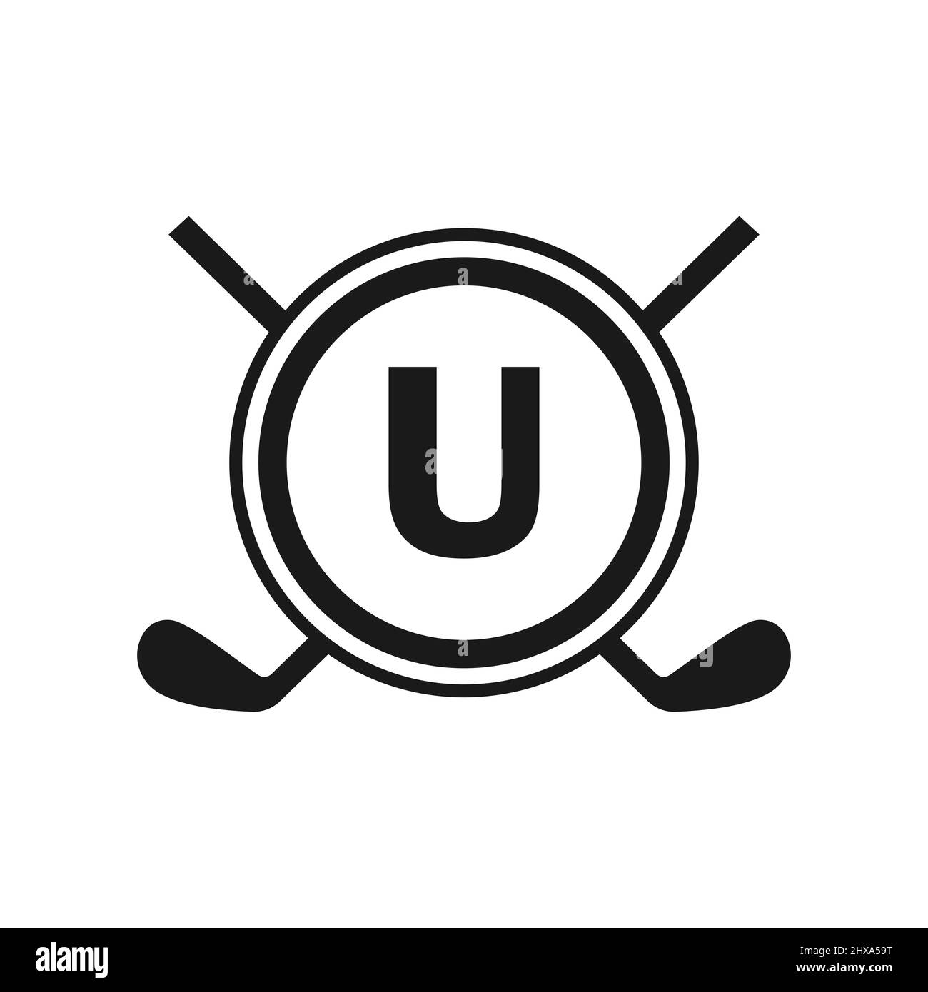 Hockey-Logo auf Vektor-Vorlage mit Buchstabe U. Logo Des American Ice Hockey Tournament Sport Team Badge Stock Vektor