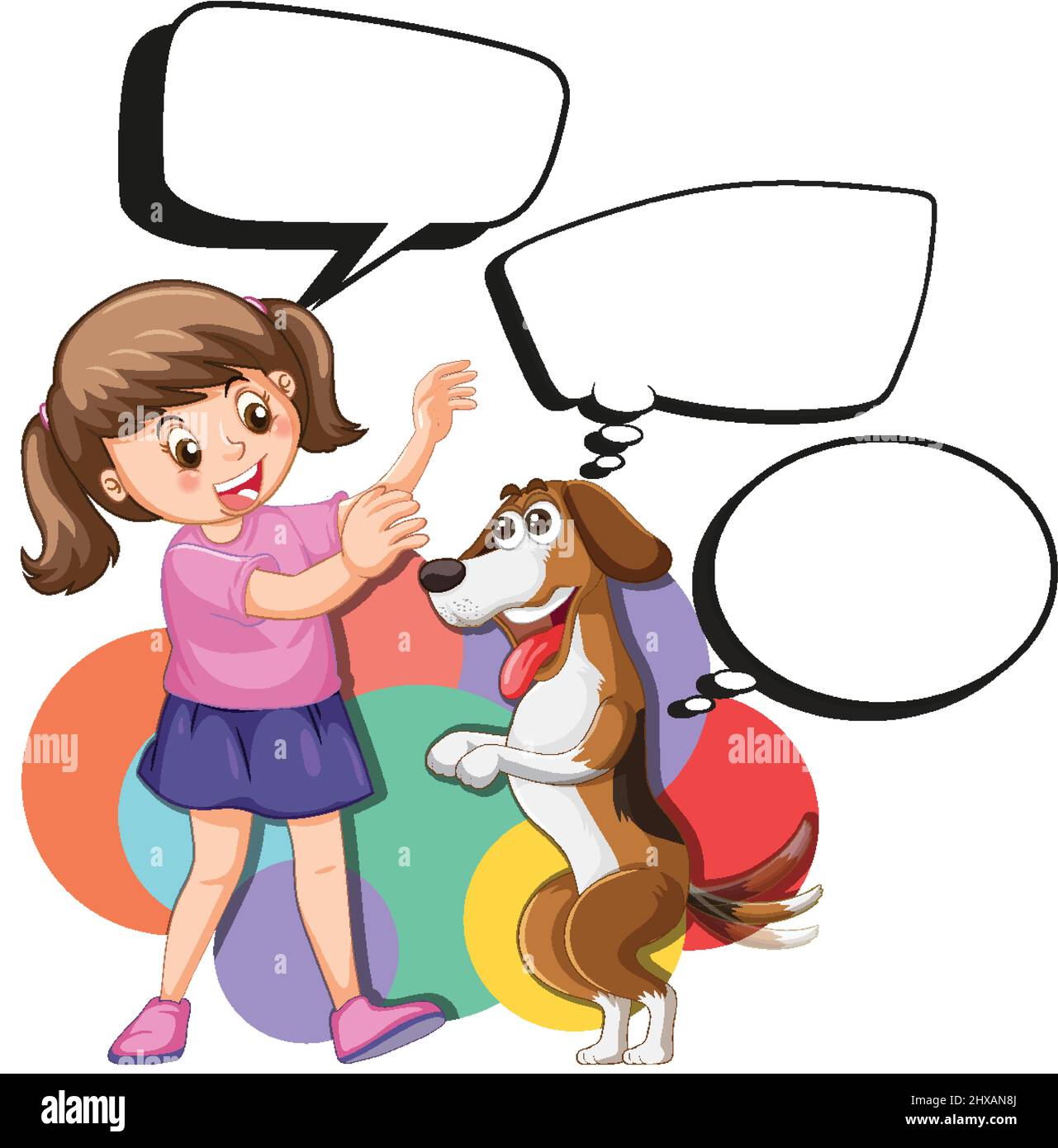Ein Mädchen und ein Hund mit Callouts Illustration Stock Vektor