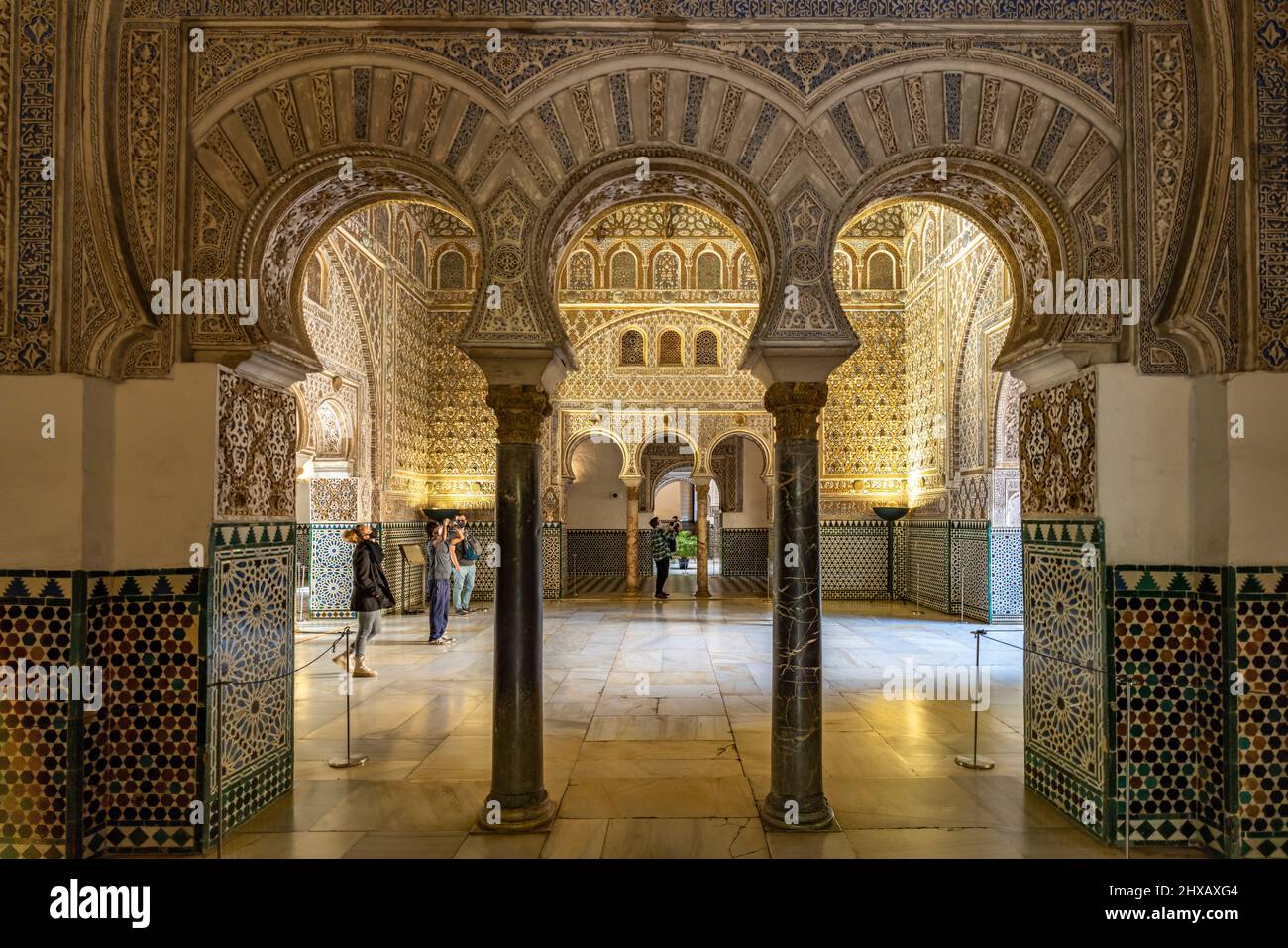 Botschaftersaal Salón de Embajadores, Königspalast Alcázar, Sevilla Andalusien, Spanien | Botschafterzimmer Salón de Embajadores, Royal Alcázar of Stockfoto