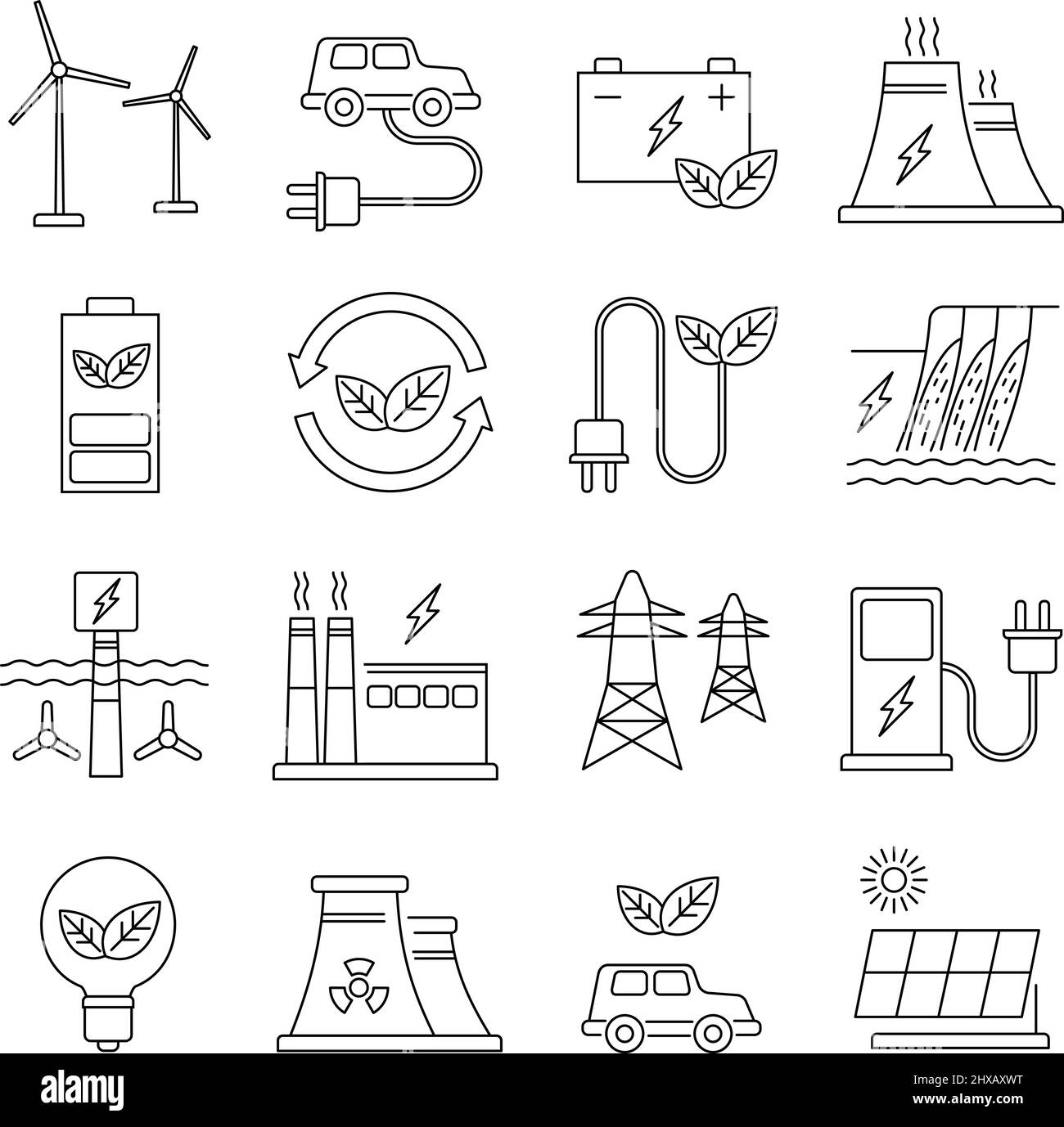 Symbol für „Grüne Energie“ und „Kraftwerke“ eingestellt Stock Vektor