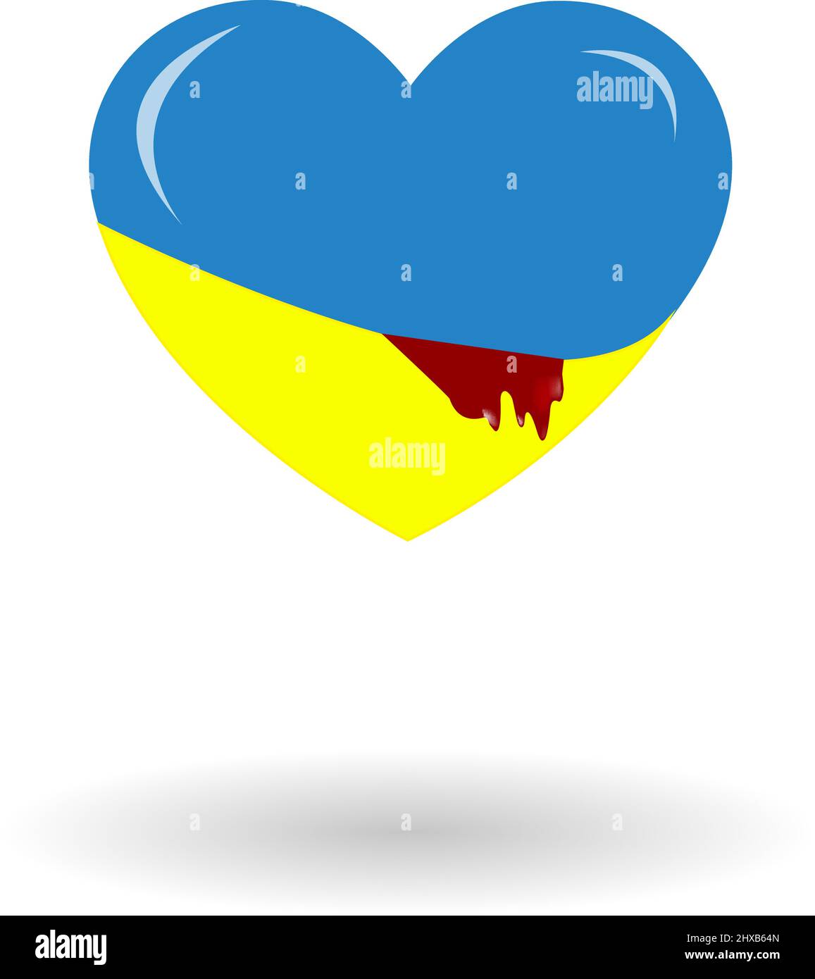 Ukrainische Nationalflagge. Vektor-isolierte Illustration. Symbol für blutendes Herz. Konzept der russischen Kriegsagression in der Ukraine. Stock Vektor
