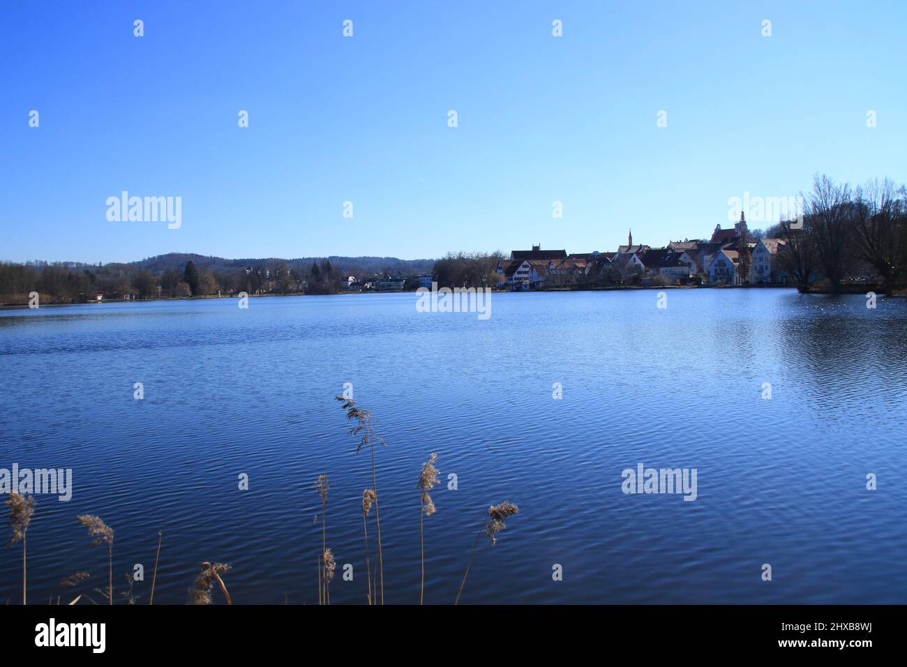 Blick auf den Stadtsee bei Bad Waldsee Stockfoto