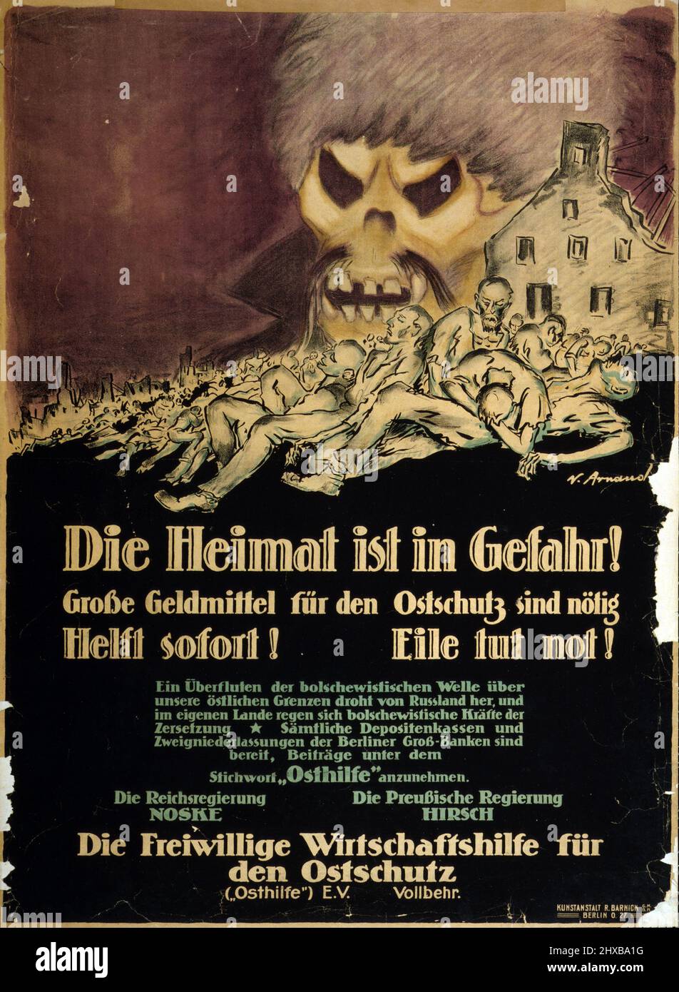 Die Heimat ist in Gefahr! Von Viktor Arnaud. Rehse Archiv für Zeitgeschichte und Publizistik, DLC. Berlin - Kunstanstalt R. Barnick, G.m.b.H., 1919 Stockfoto
