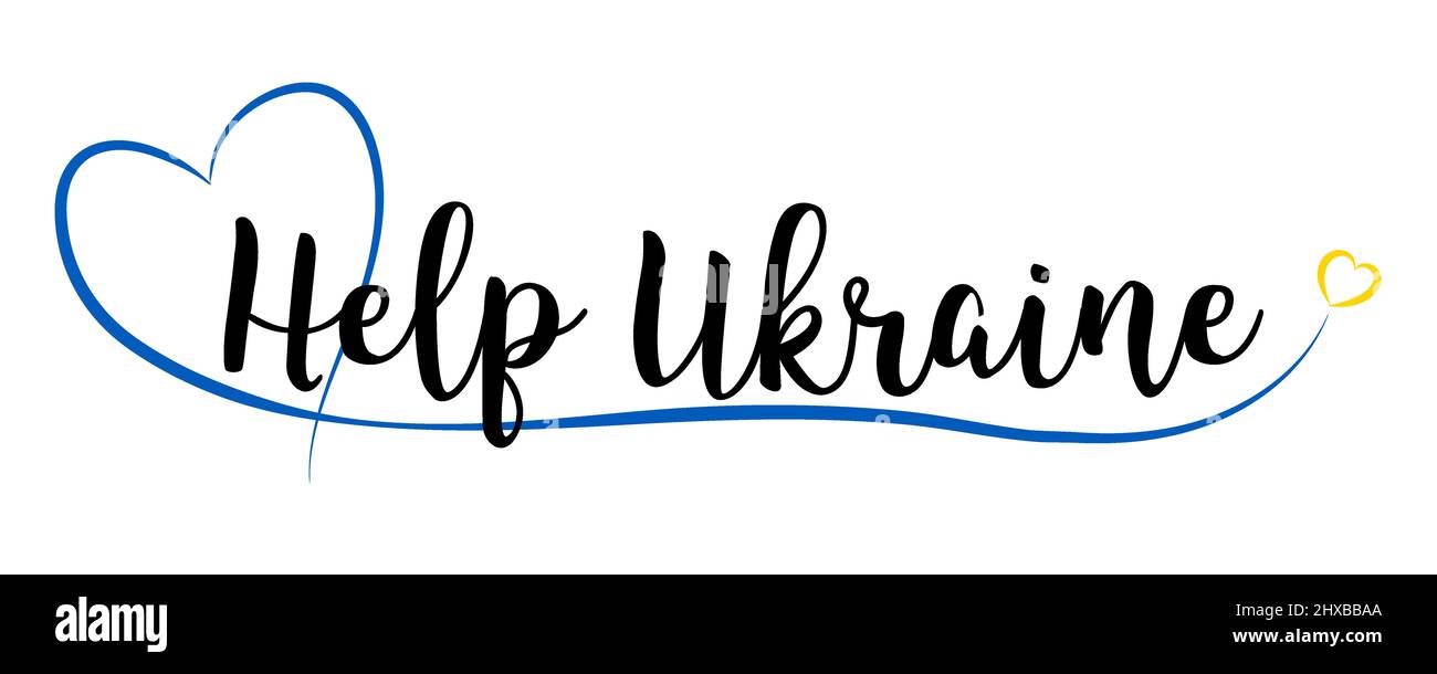 Hilfe Ukraine Illustration mit blauen und gelben Herzen Stockfoto