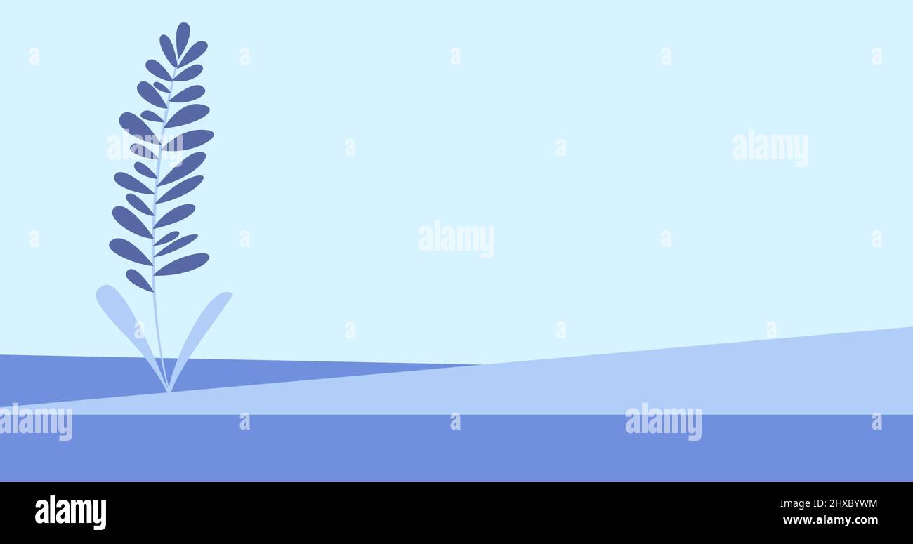 Digital erzeugtes Bild von blauem Zweig vor farbigem Hintergrund mit Kopierraum Stockfoto