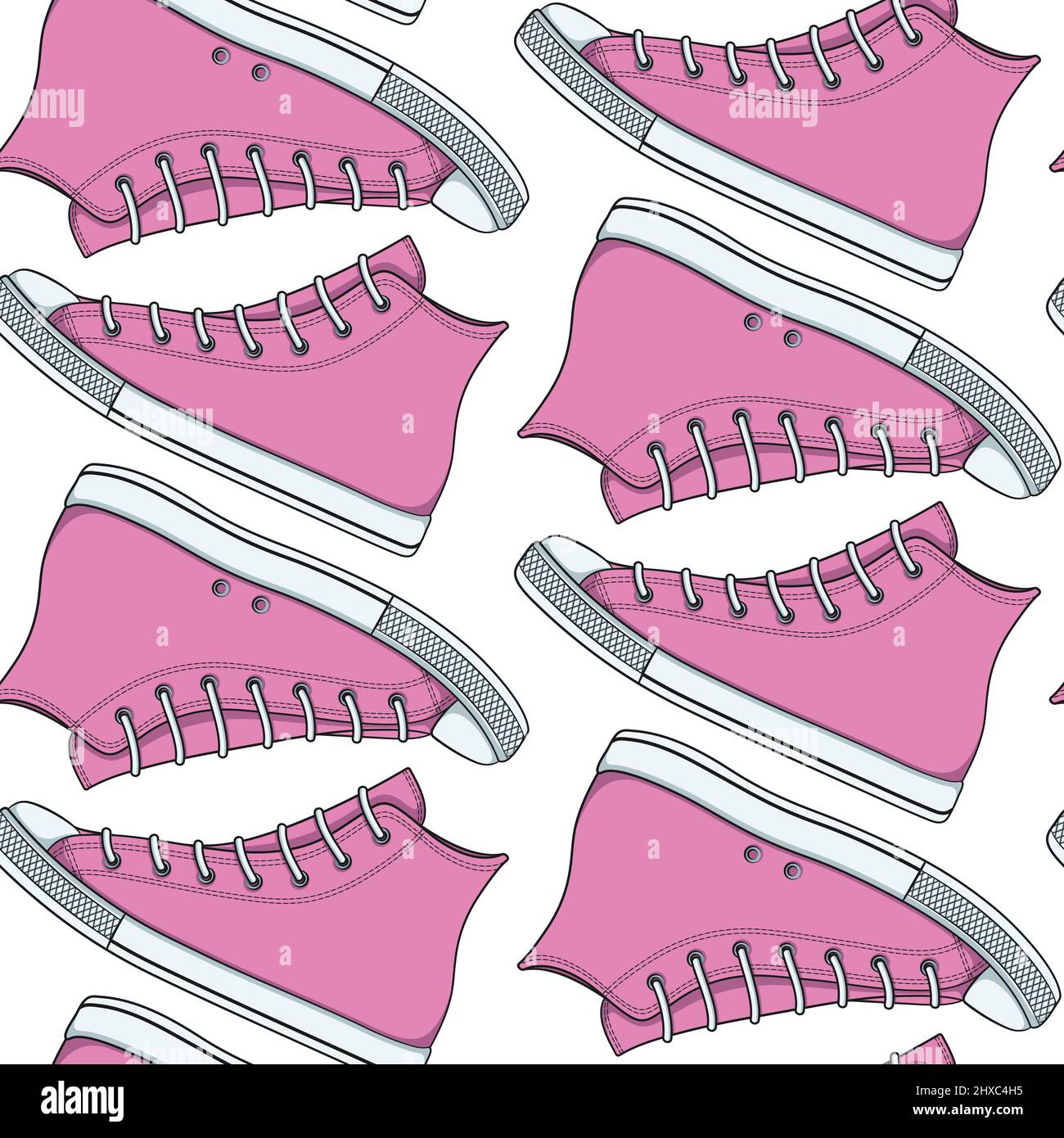 Nahtloses Muster mit rosa Sneakers, Gummischuhen. Vektorfarbe Hintergrund. Stock Vektor