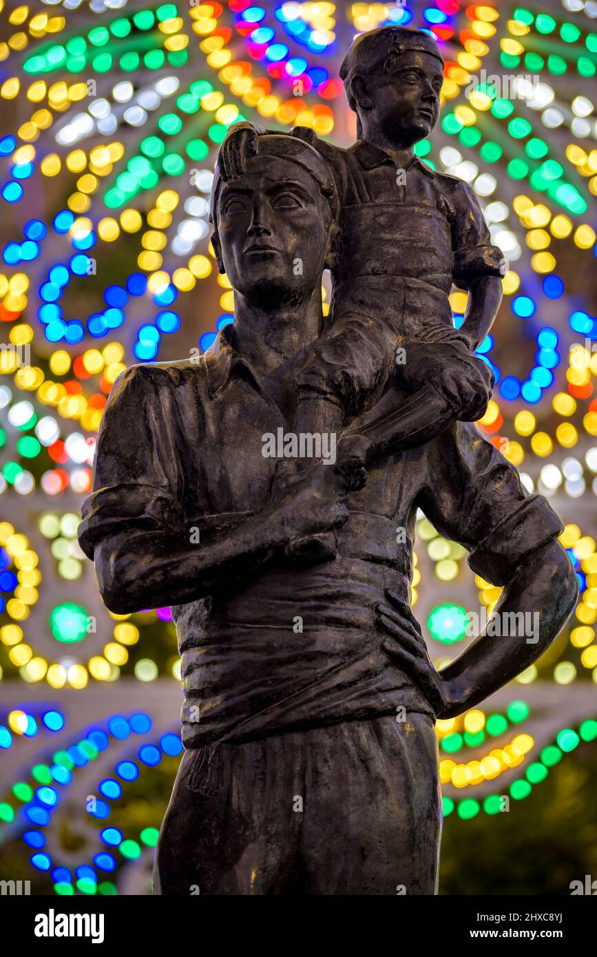 Skulptur von El Casteller während des 2022 (2021+1) Valls Decennial Festivals, zu Ehren der Jungfrau der Candlemas in Valls (Tarragona, Katalonien, Spanien) Stockfoto