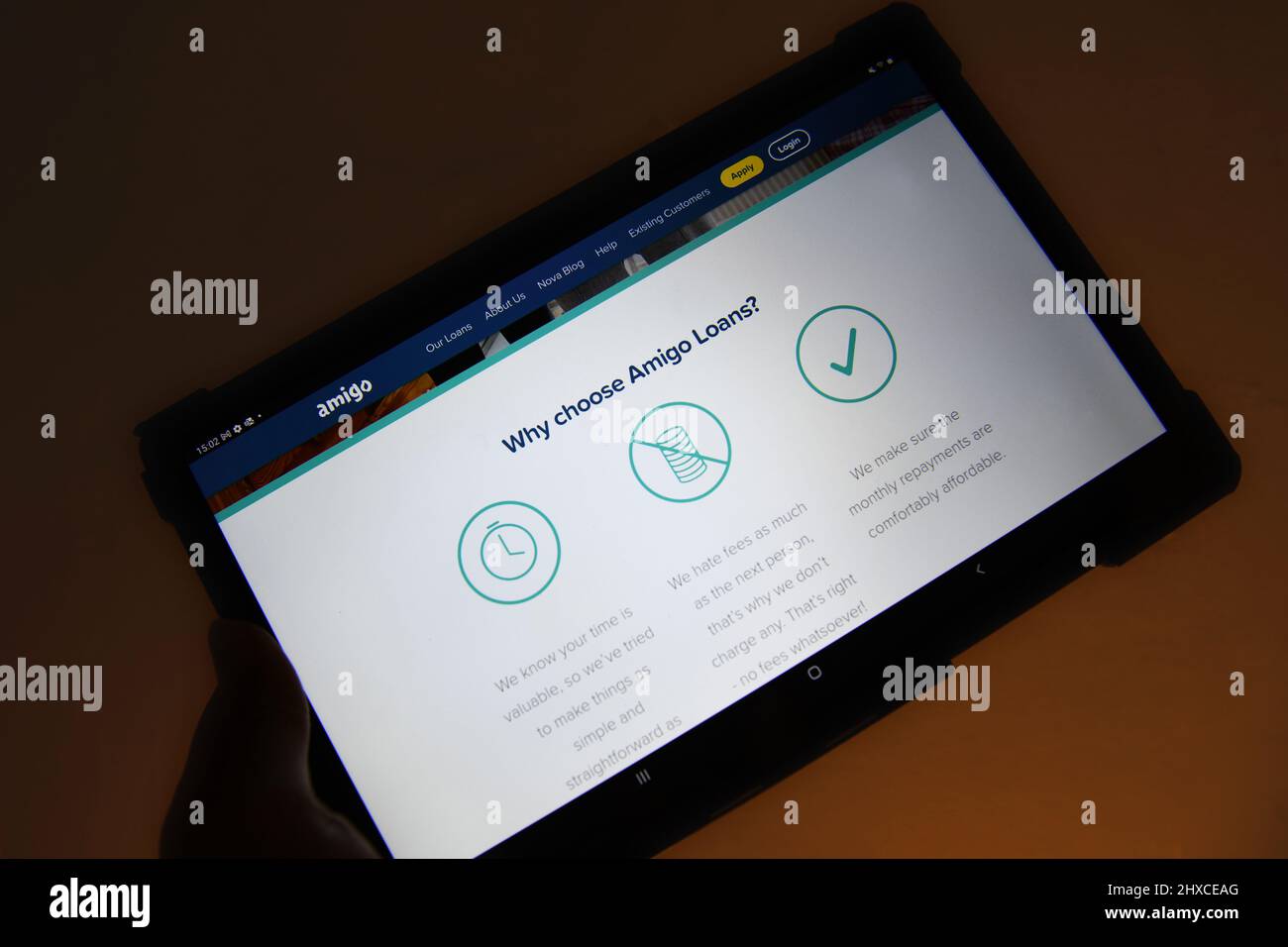 Amigo Darlehen Website auf einem Samsung Galaxy Tablet Stockfoto