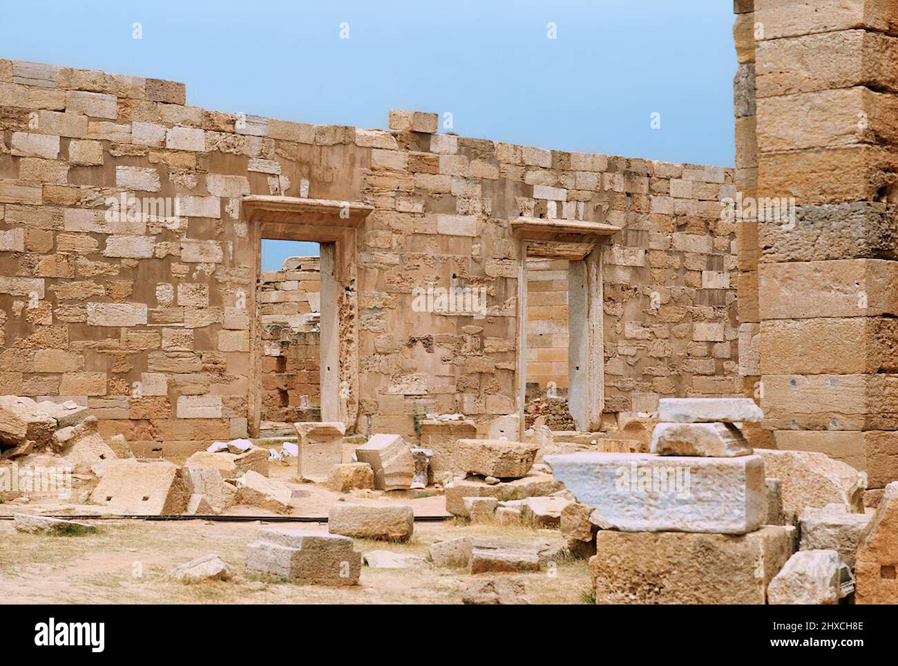 Historische römische Ruinen von Laptis Magna in Libyen Stockfoto