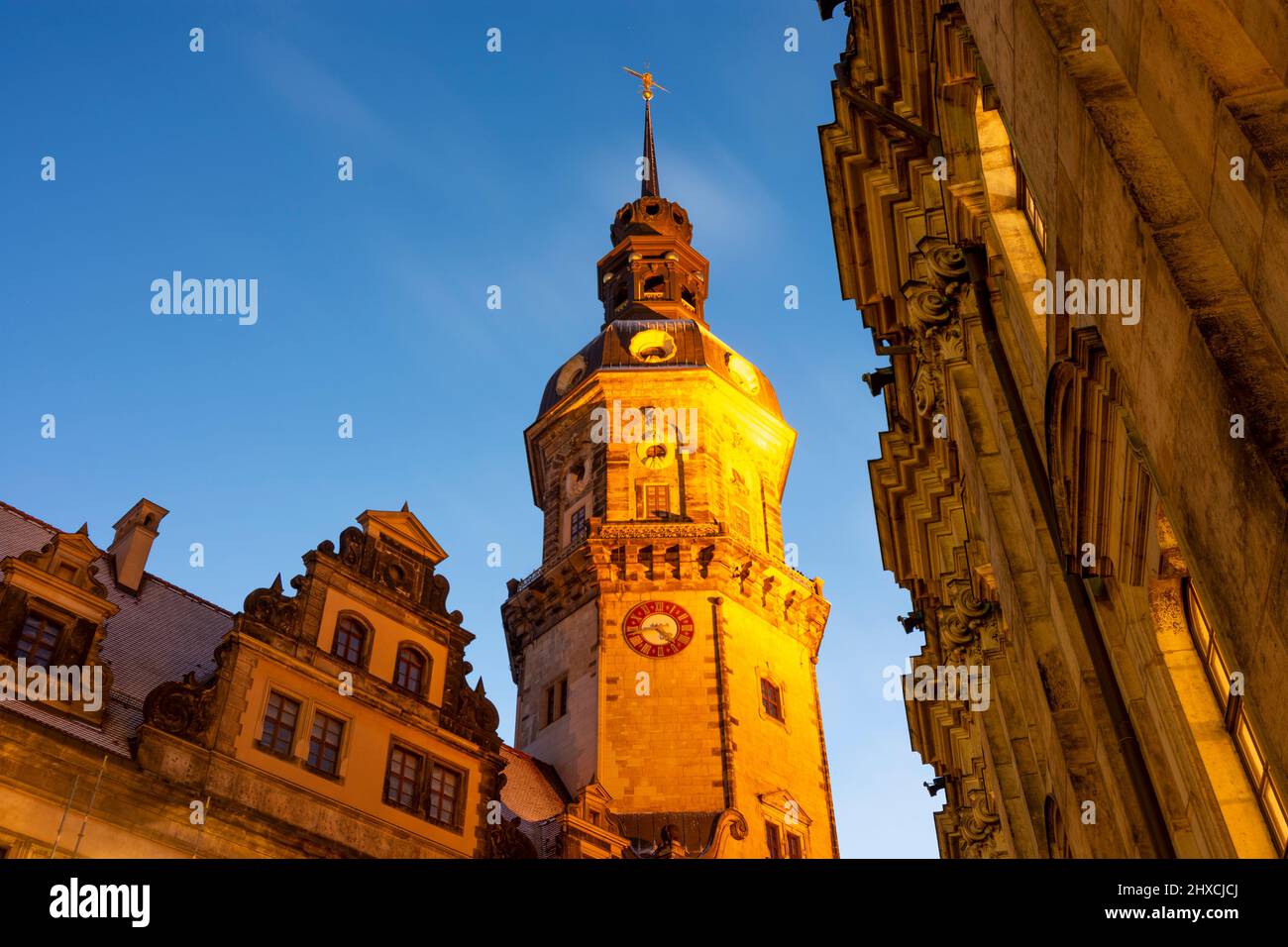 Dresden, Schloss Dresden, Turm Hausmannsturm, Sachsen, Sachsen, Deutschland Stockfoto