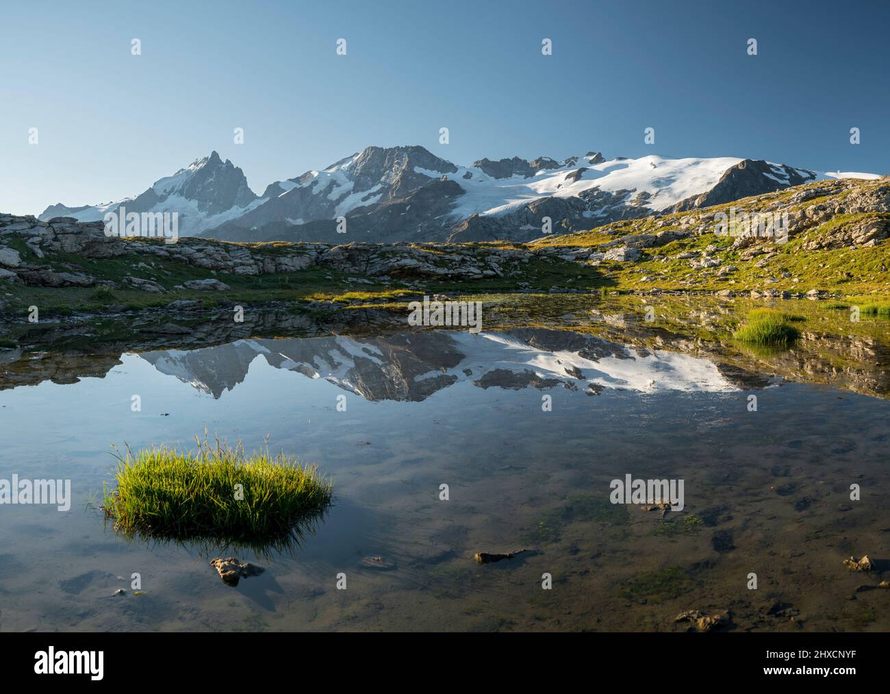 La Meije aus Plateau d'Emparis, Rhones Alpes, Hautes-Alpes, Frankreich Stockfoto