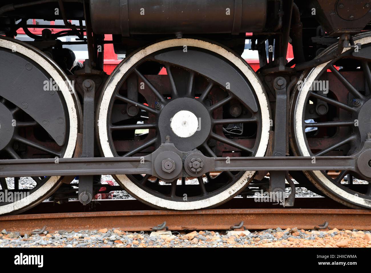 Dampflokomotive, Antriebsräder, Elgin, westliches Kap, Südafrika. Stockfoto