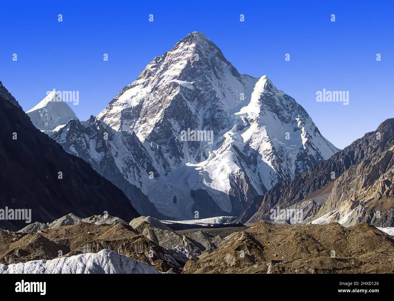 Majestätischer Blick auf den K2, mit 8.611 Metern über dem Meeresspiegel, ist der zweithöchste Berg der Erde, nach dem Mount Everest Stockfoto