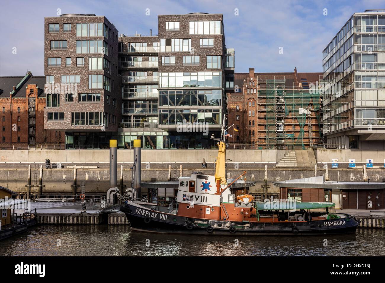 Hansestadt Hamburg, Blick auf die HafenCity und den Sandtorkai Stockfoto