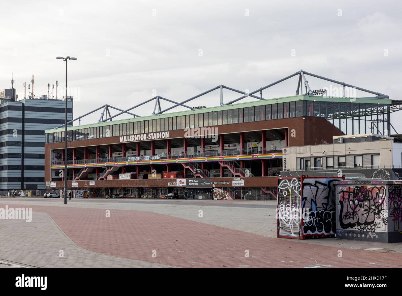 Hansestadt Hamburg, Blick vom Heiligengeistfeld auf das Stadion des FC St.Pauli Stockfoto