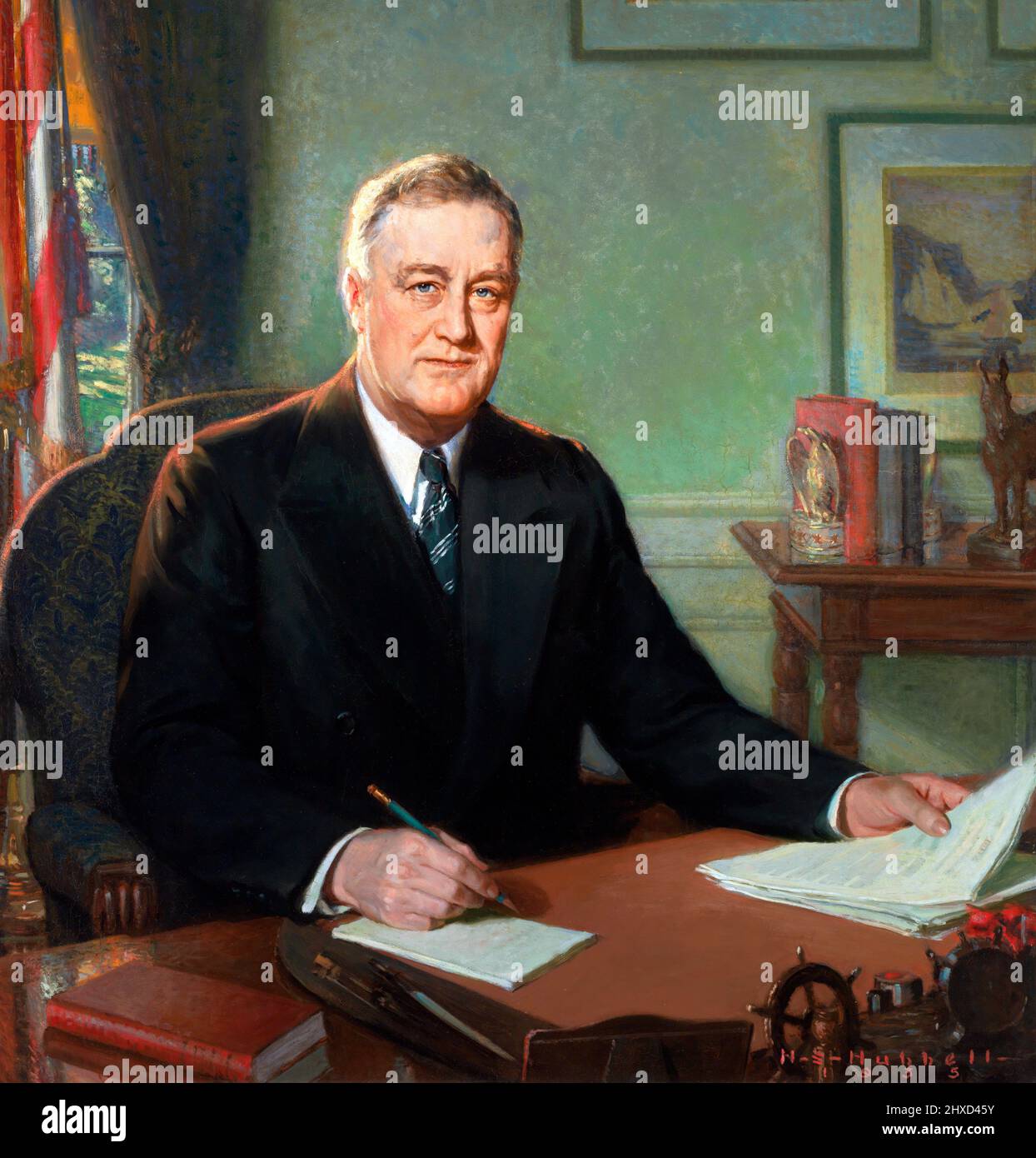 Porträt von Franklin D. Roosevelt (1882-1945), dem Präsidenten der USA von 32., von Henry Salem Hubbell, Öl auf Masonit, 1935 Stockfoto