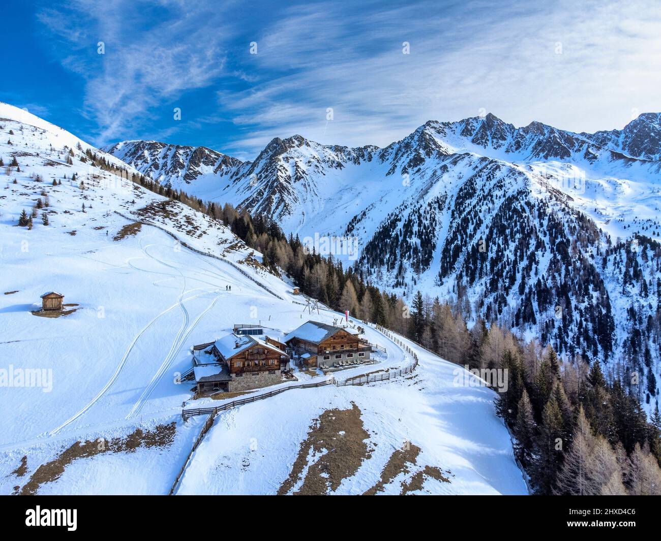 Europa, Italien, Südtirol, Provinz Bozen, Gsiesertal, die Uwald alm auf den Pisten von Spielbühel Stockfoto