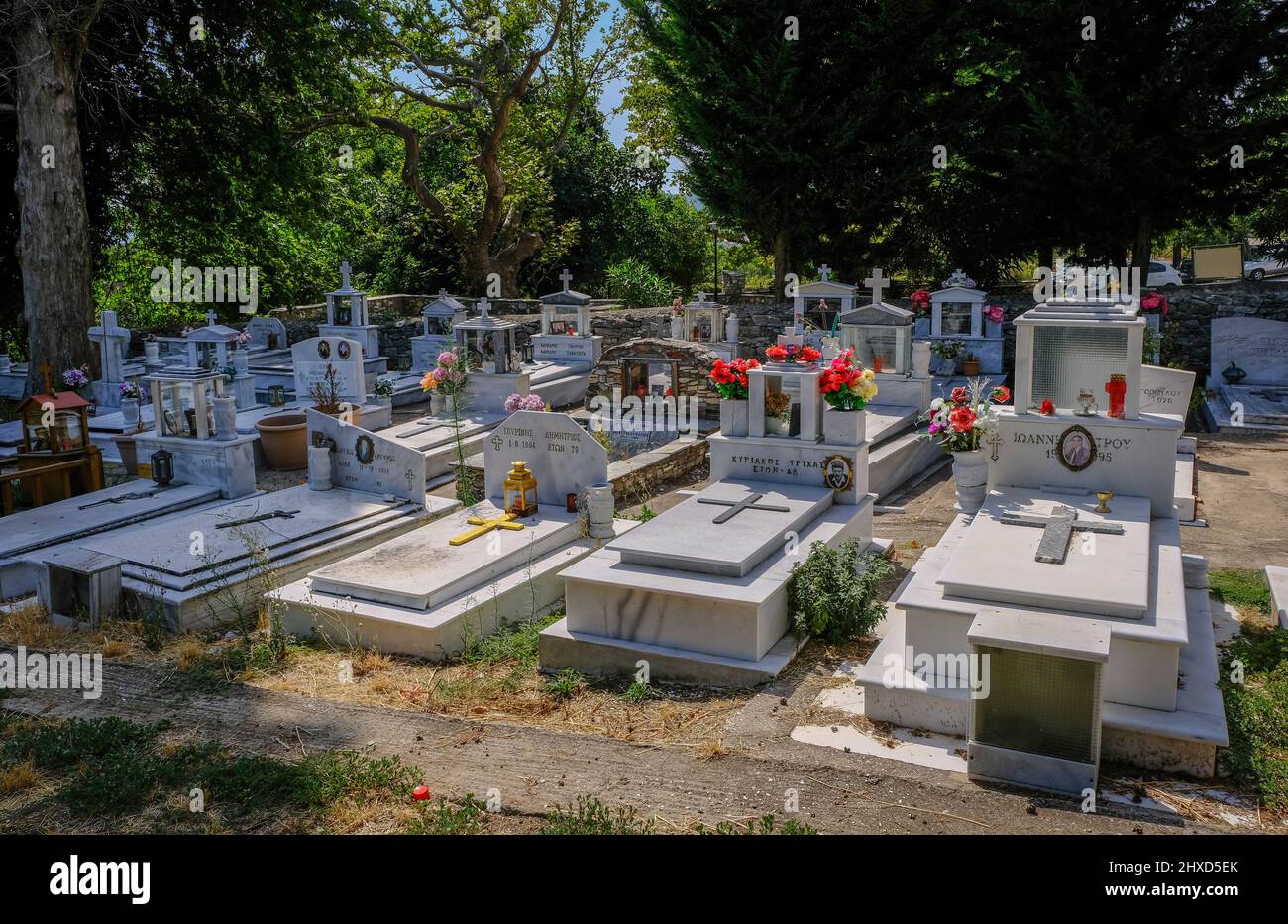 Friedhof, Bergdorf, Theologos, Thassos, Griechenland Stockfoto