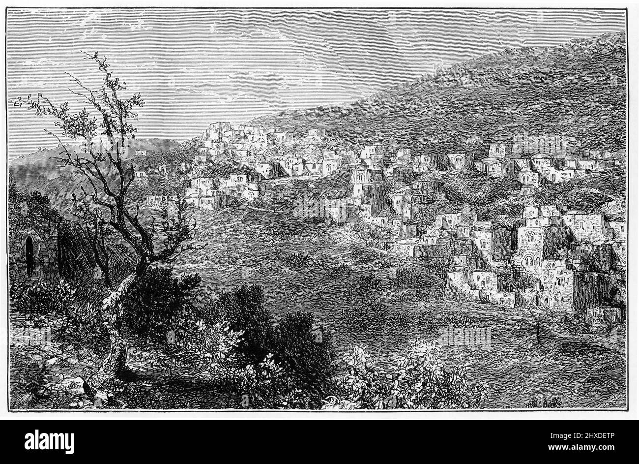 Gravur des Dorfes Siloam, um 1880 Stockfoto
