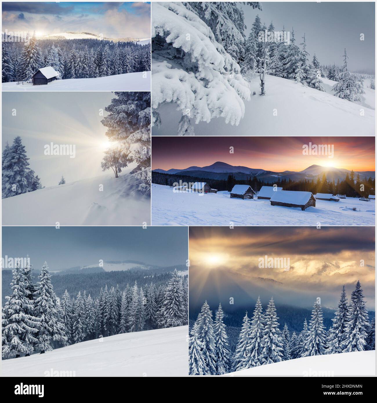 Kreative Collage aus vielen Naturfotos. Karpaten, Ukraine, Europa. Beauty-Welt. Stockfoto