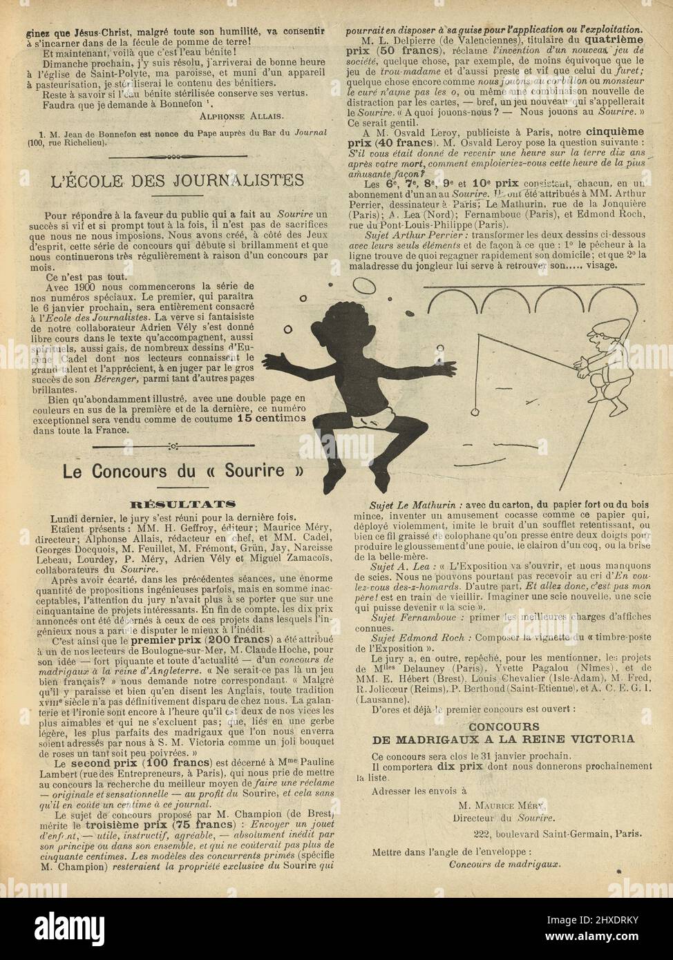 Vintage-Seite und Karikatur von Le Sourire eine französische Monatszeitschrift, viktorianisch 19. Jahrhundert Stockfoto