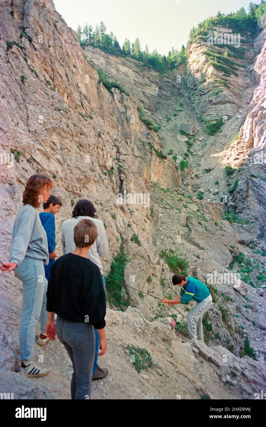 Jugendgruppenwanderung durch das Val Scura, 08. August 1988, Trentino, Italien Stockfoto