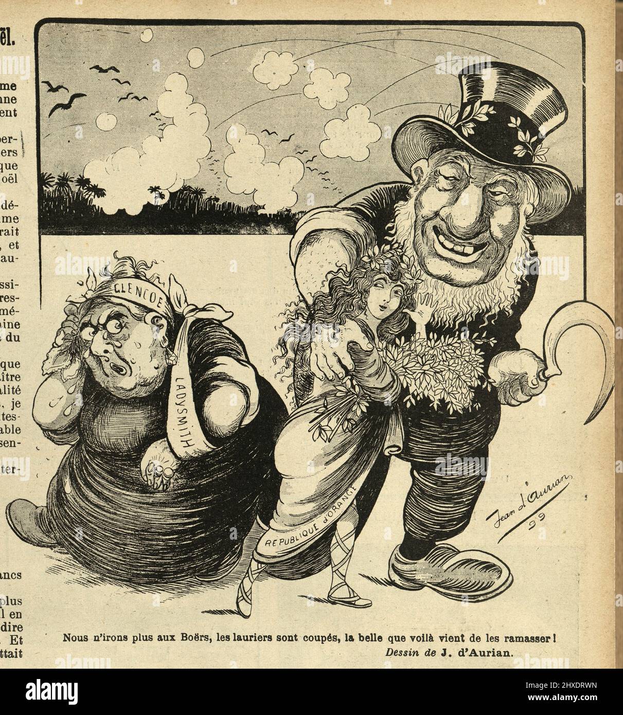 Satirischer französischer Cartoon über den Zweiten Burenkrieg, Königin Victoria und Paul Kruger Stockfoto