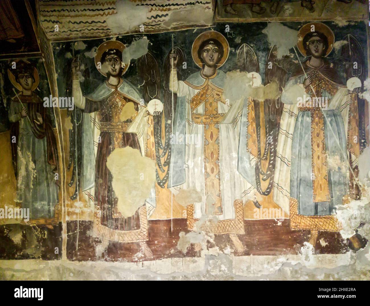 Fresken aus dem 17.. Jahrhundert, die nordwestliche Kapelle der georgisch-orthodoxen Kirche der Jungfrau, die Teil der mittelalterlichen Gelati Monastery Co. Ist Stockfoto
