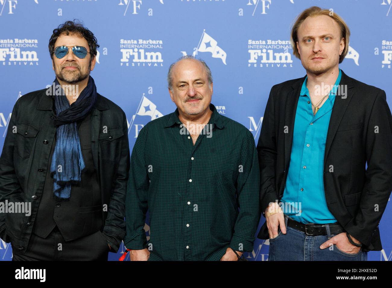 Jordan Krause (Produzent und Mitherausgeber), Fred Parnes (Regisseur), Chris Seefried ((Produzent und Musikbeauftragter), Film: „Peter Case: A Million Miles Away“ Stockfoto