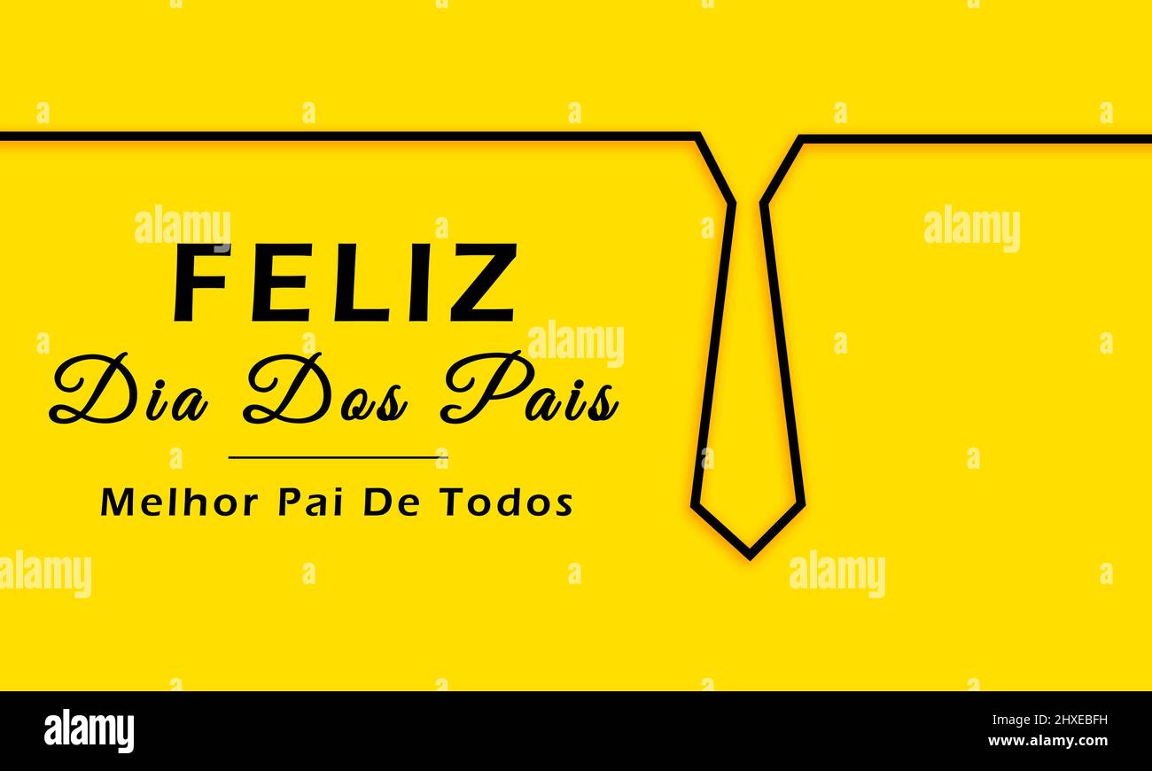 Alles gute zum Vatertag in portugiesischer Sprache. Minimales Design mit Krawatte und Schnurrbart mit Typografie „Feliz Dia dos Pais“ Stockfoto