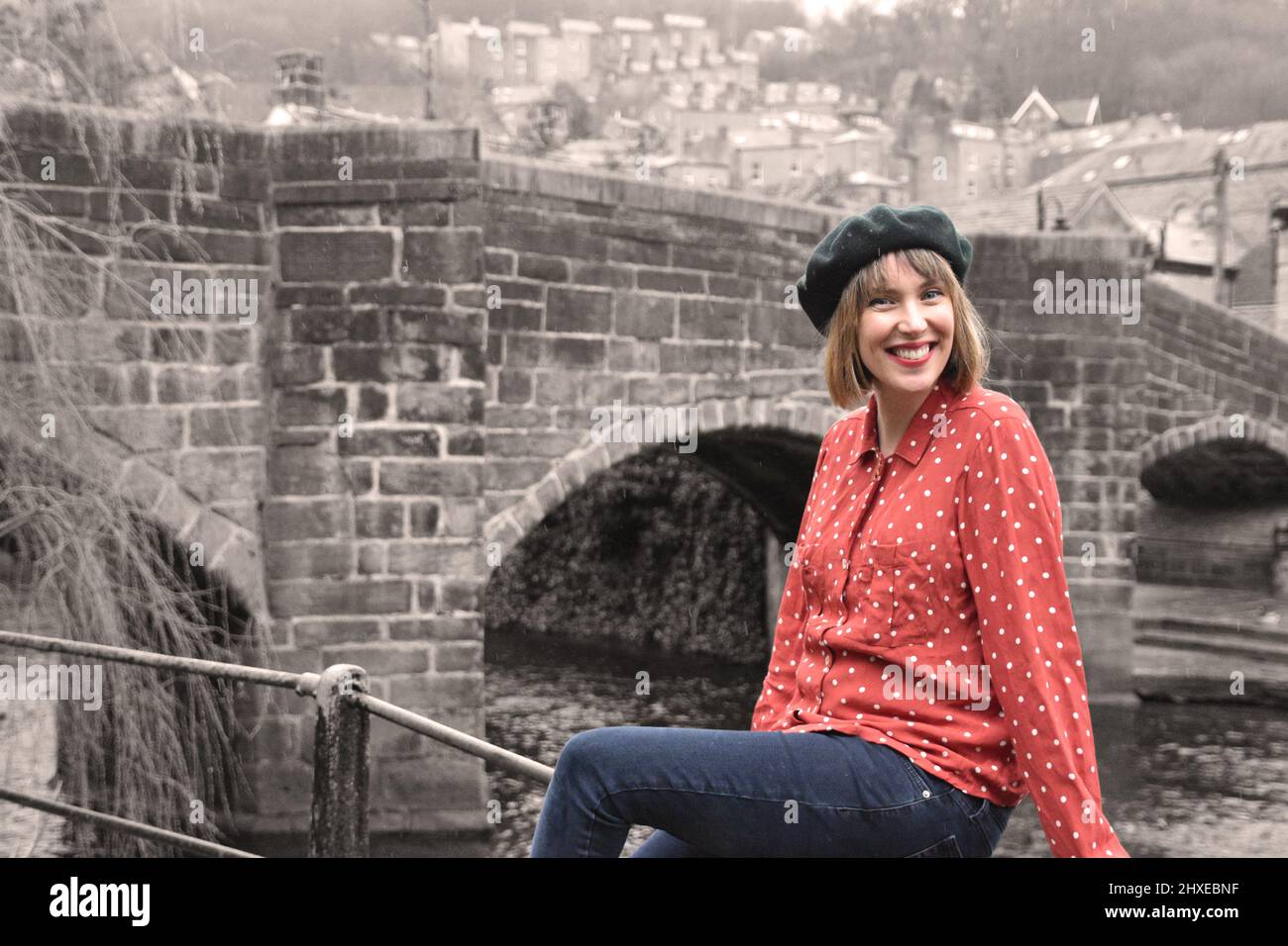 Englische Frau, Portrait, Hebden Bridge Stockfoto