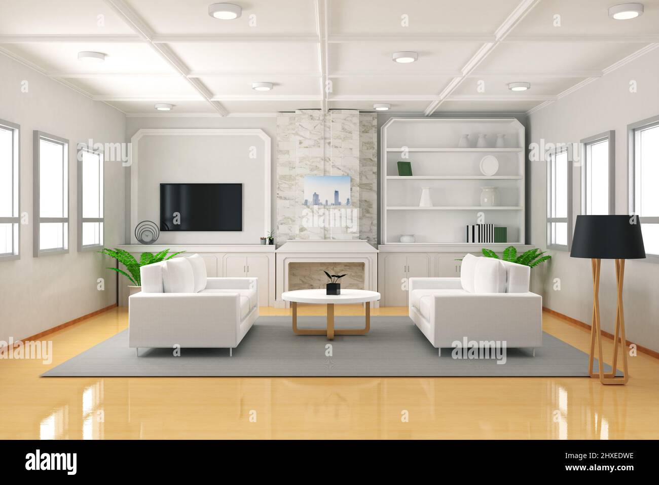 Wohnzimmereinrichtung in gemütlichem Stil mit Sofa und Lampe Stockfoto