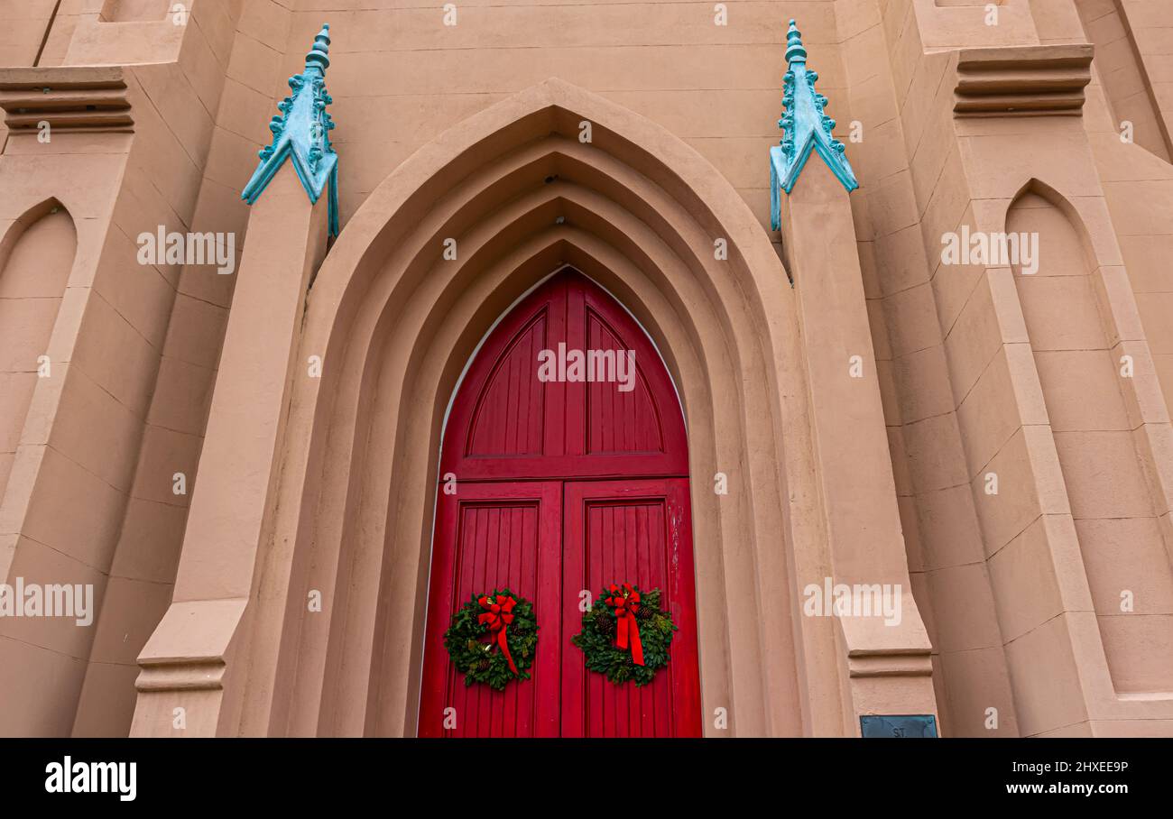 Die St. Mathews Deutsche Evangelisch-Lutherische Kirche est. 1840, Charleston, South Carolina, USA Stockfoto