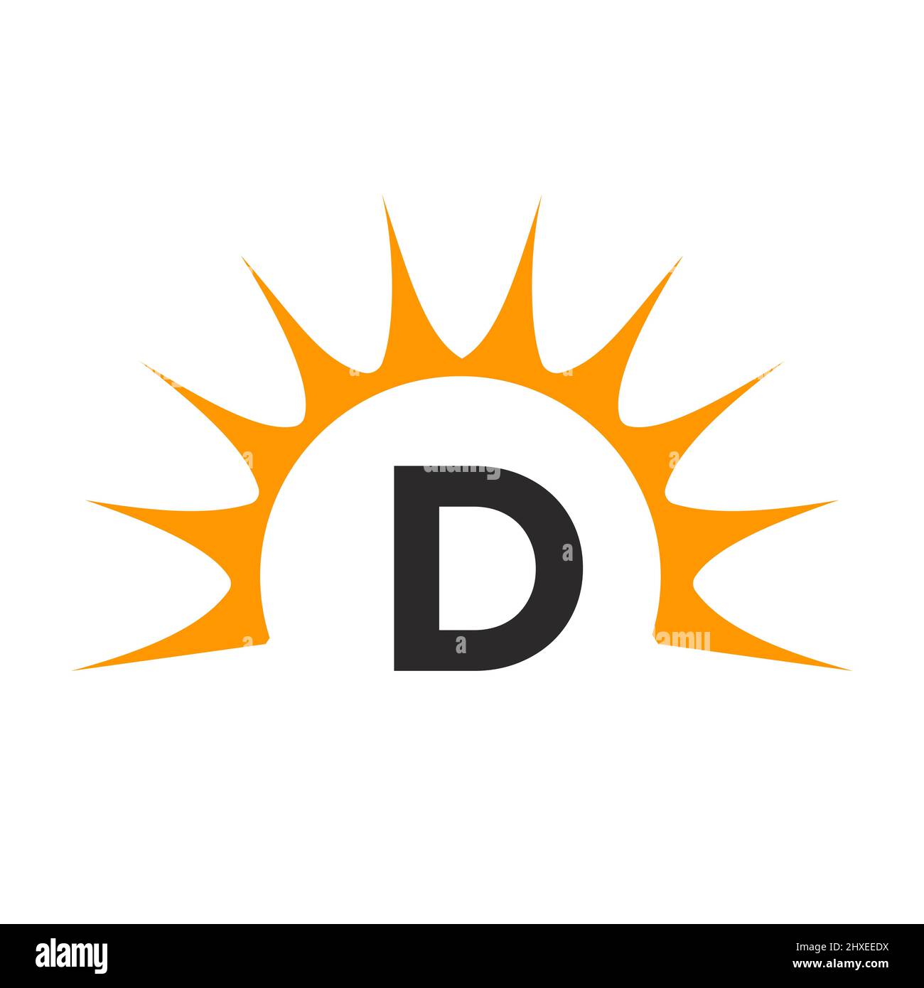 Sun Logo auf Letter D Concept. Sun Icon Vektordesign mit D-Letter-Vorlage Stock Vektor