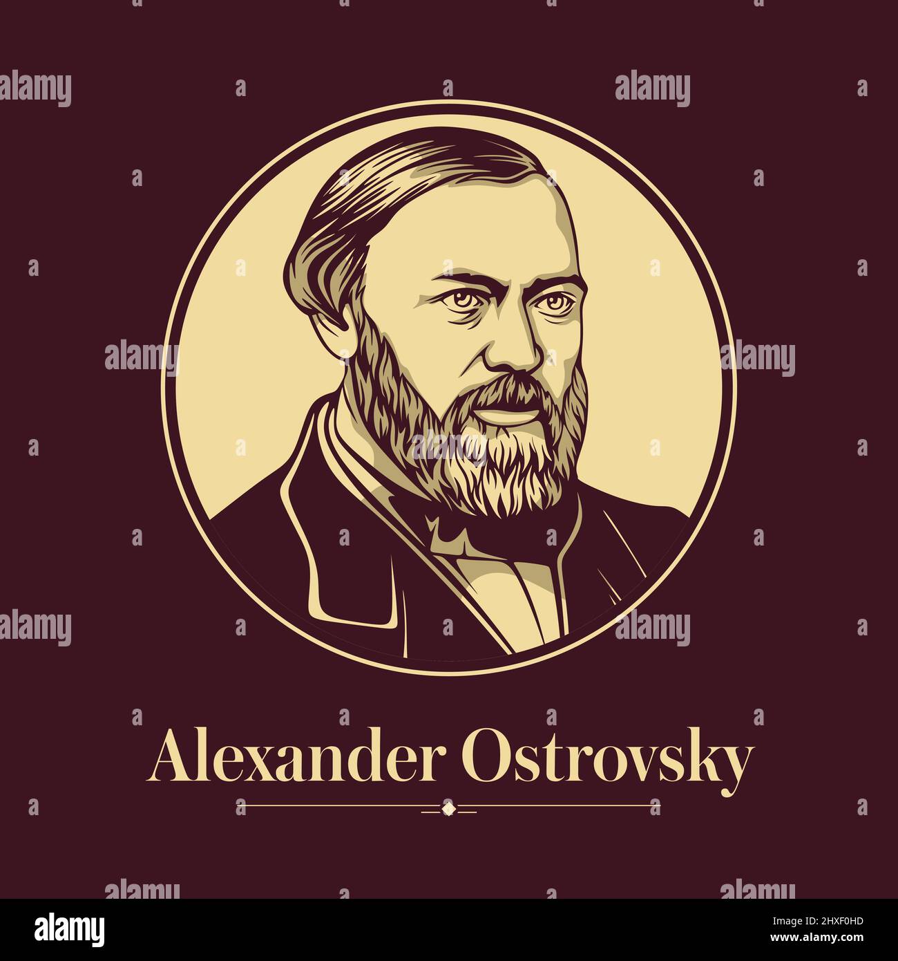 Vektorportrait eines russischen Schriftstellers. Alexander Ostrovsky war ein russischer Dramatiker, der allgemein als der größte Vertreter des Russen galt Stock Vektor
