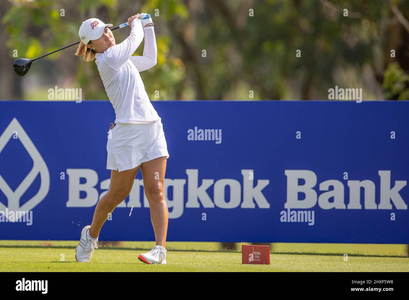 Pattaya Thailand - 12. März: Danielle Kang aus den USA am 3. Tag der Honda LPGA Thailand im Siam Country Club Old Course am 12. März 2022 in Pattaya, Thailand (Foto: Peter van der Klooster/Orange Picles) Stockfoto