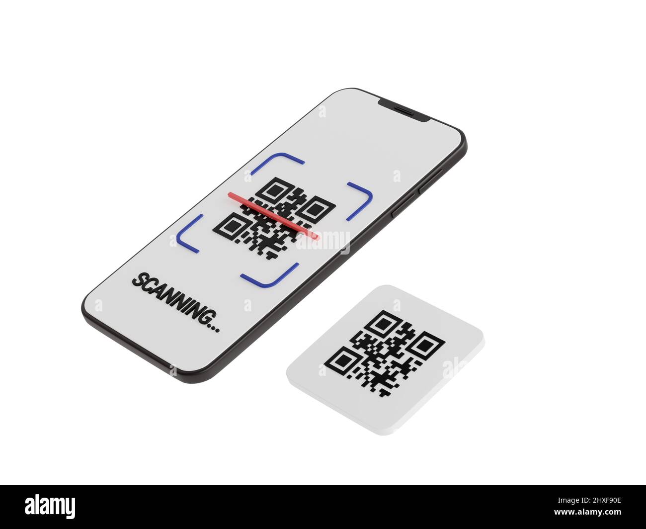 QR Code Scan Konzept - Handy mit Barcode-Scanning-Prozess 3D Darstellung rendern. Stockfoto