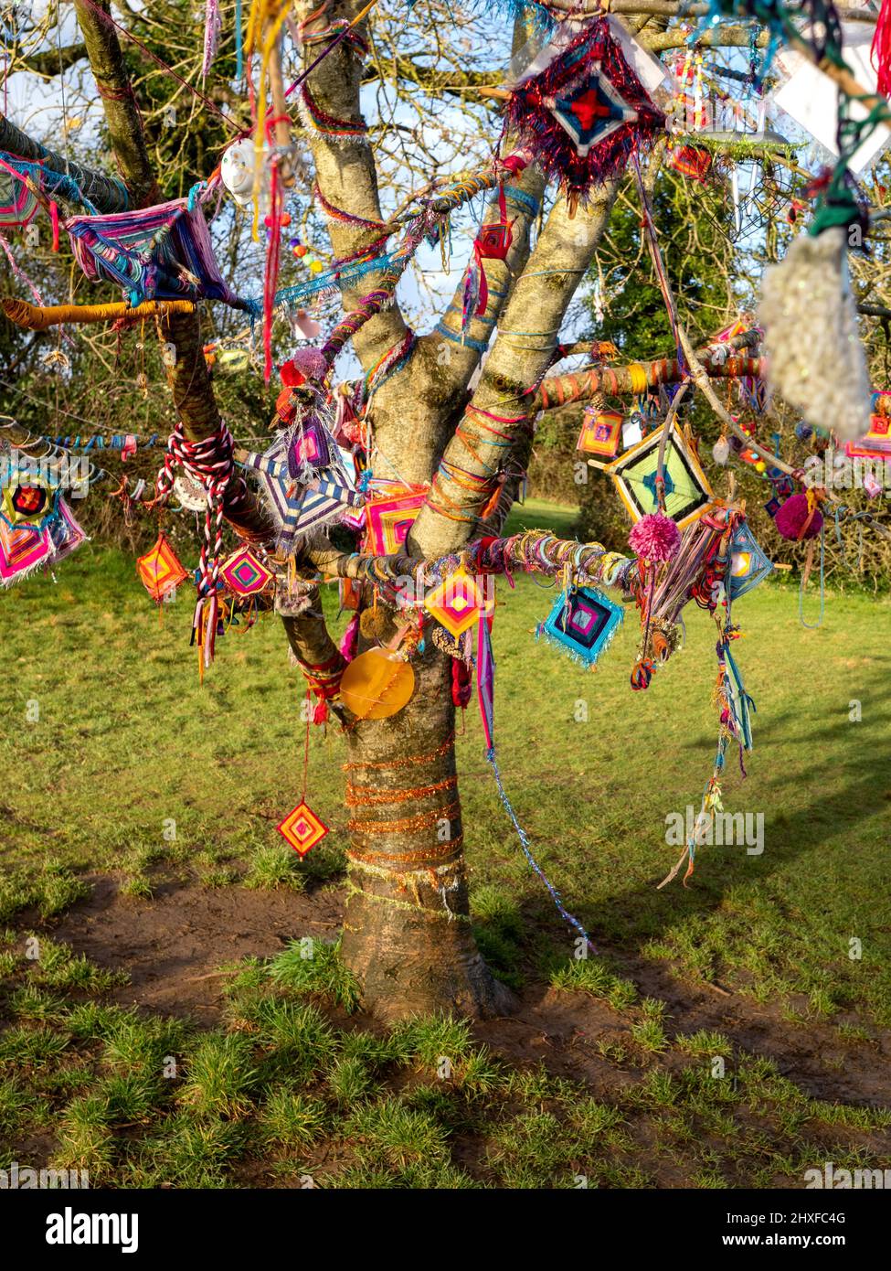 Wunschbaum mit bunten Angeboten auf Clifton Down in Bristol, Großbritannien Stockfoto