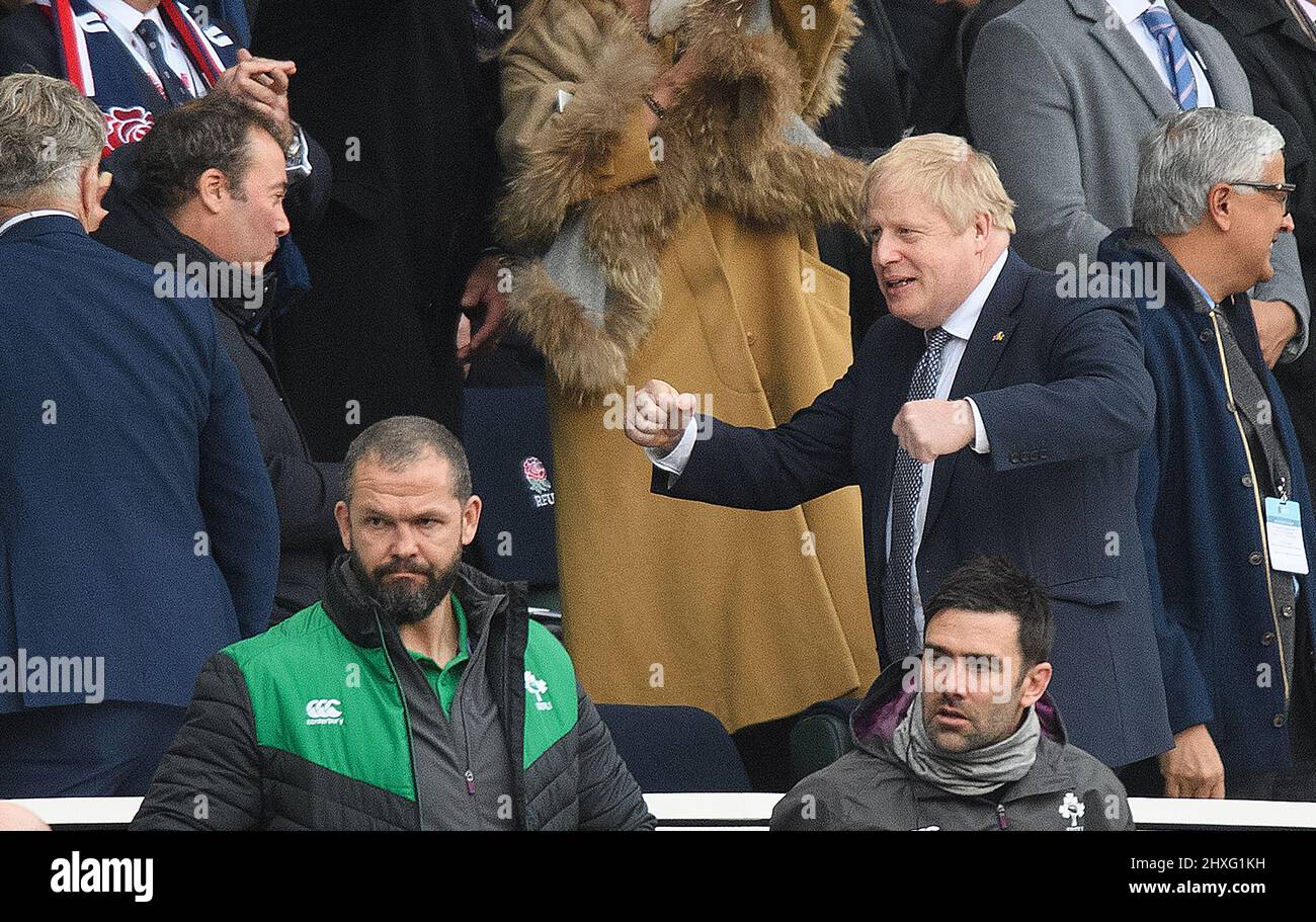 12. März 2022 - England gegen Irland - Guinness Six Nations - Twickenham Stadium der britische Premierminister Boris Johnson während des Spiels gegen Irland. Bildnachweis : © Mark Pain / Alamy Live News Stockfoto