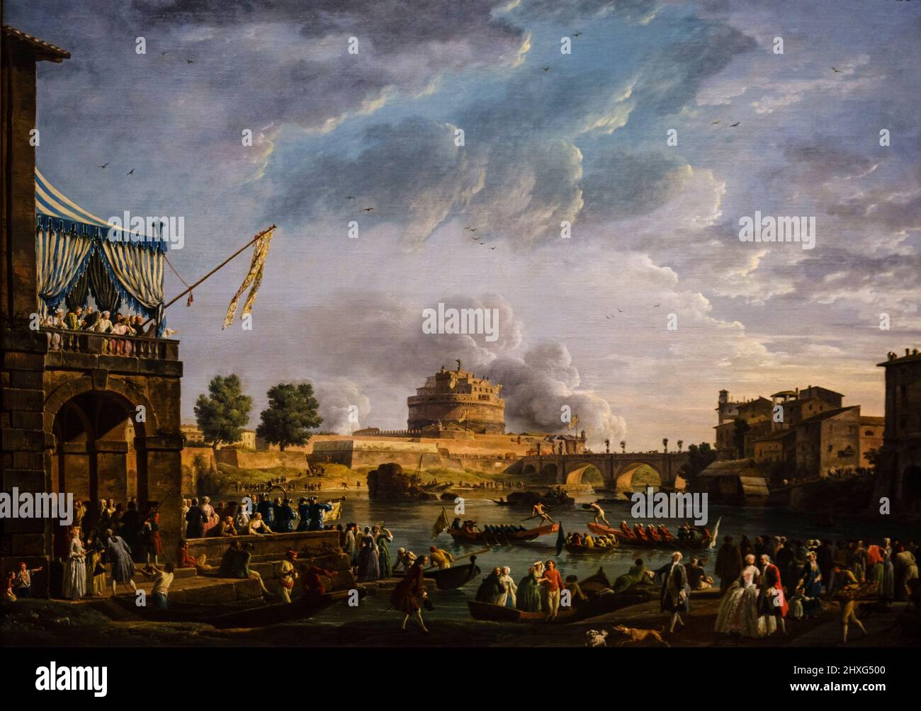 Claude-Joseph Vernet, Ein Sportwettbewerb auf dem Tiber, 1750, Öl auf Leinwand, National Gallery, London, England, Großbritannien. Stockfoto