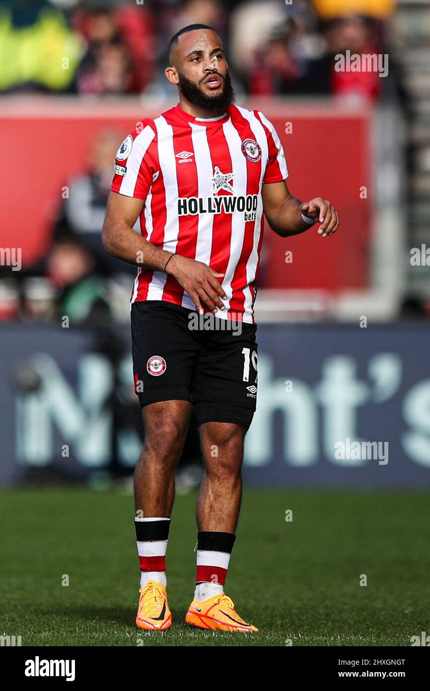 LONDON, GROSSBRITANNIEN. MÄR 12. Bryan Mbuemo von Brentford während des Premier League-Spiels zwischen Brentford und Burnley im Brentford Community Stadium, Brentford, am Samstag, 12.. März 2022. (Kredit: Tom West | MI News) Kredit: MI Nachrichten & Sport /Alamy Live News Stockfoto