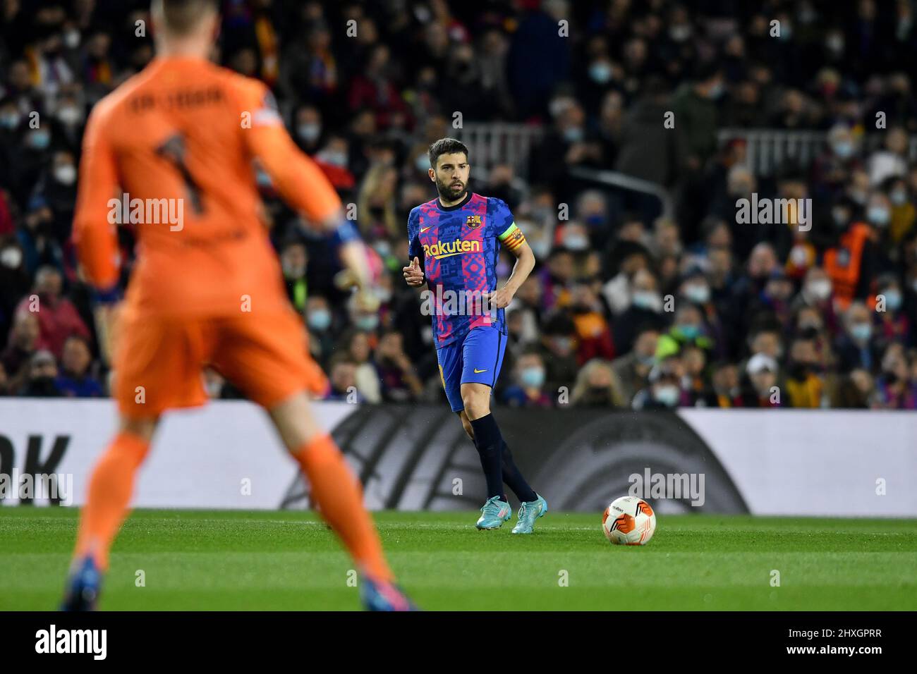 Barcelona, Spanien, 10. März 2022. Jordi Alba (18) vom FC Barcelona während des Europa League-Spiels zwischen dem FC Barcelona und Galatasaray SK im Camp Nou Sta Stockfoto