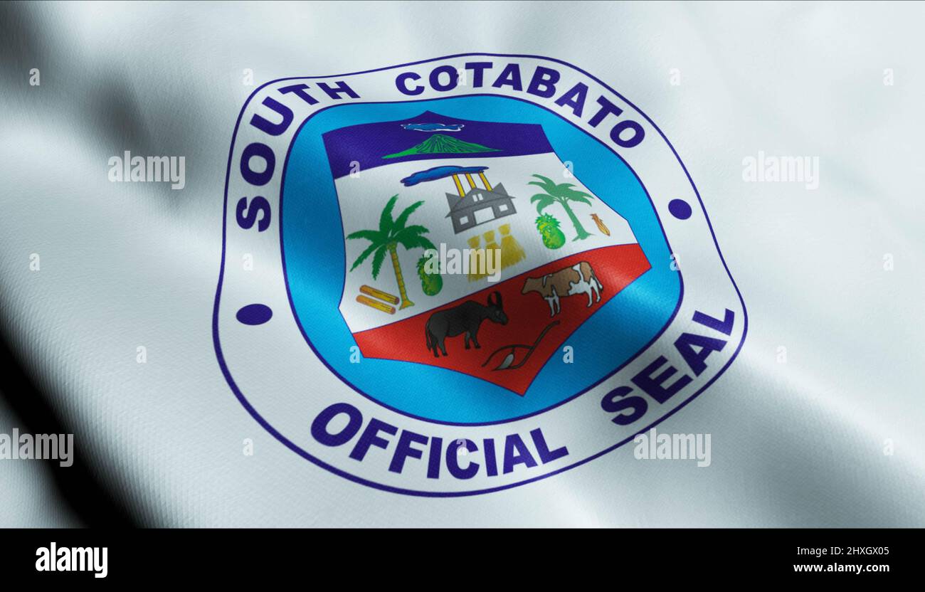 3D Illustration einer winkenden philippinischen Provinzflagge von South Cotabato Stockfoto