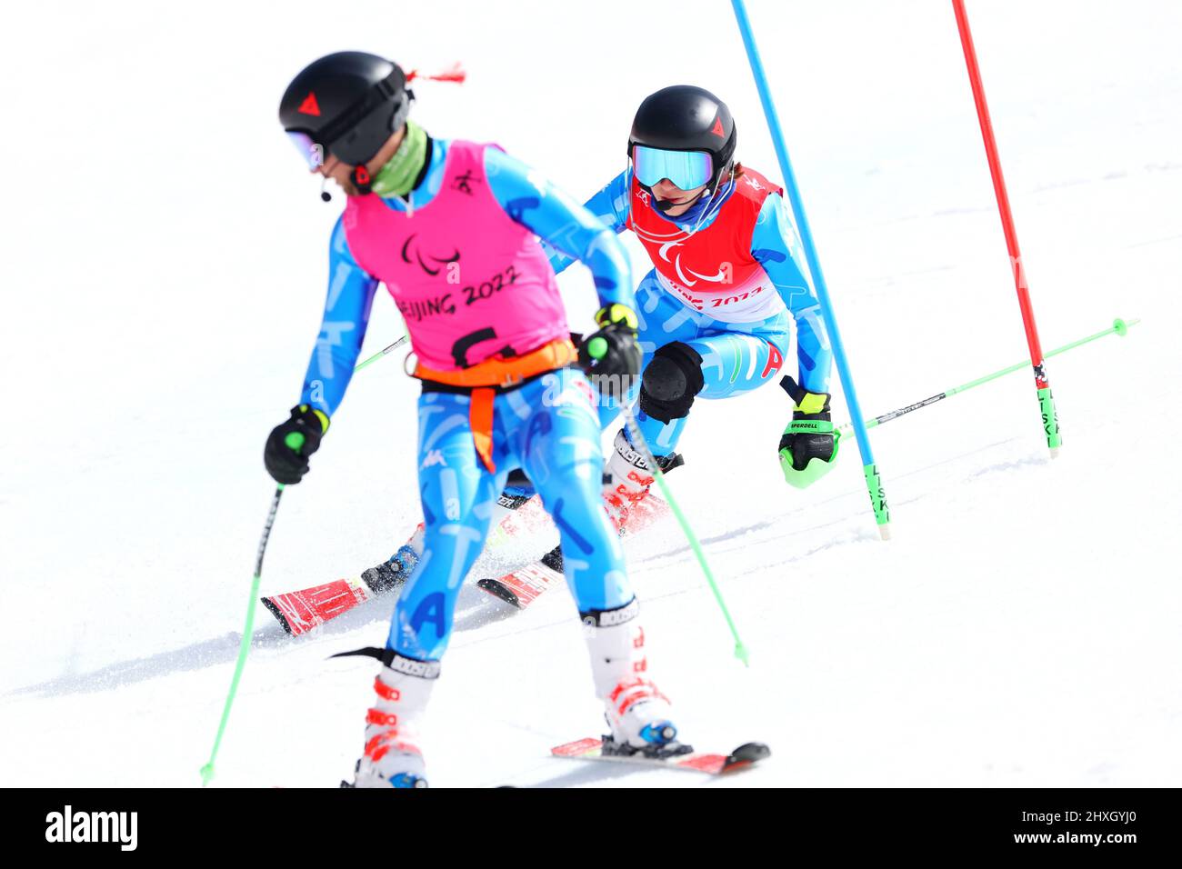 Peking, China. 12. März 2022. Chiara Mazzle (ITA) Alpinski : Frauen-Slalom Sehbehindert während der Paralympischen Winterspiele 2022 in Peking im Nationalen Alpinskizentrum in Peking, China . Quelle: Naoki Nishimura/AFLO SPORT/Alamy Live News Stockfoto