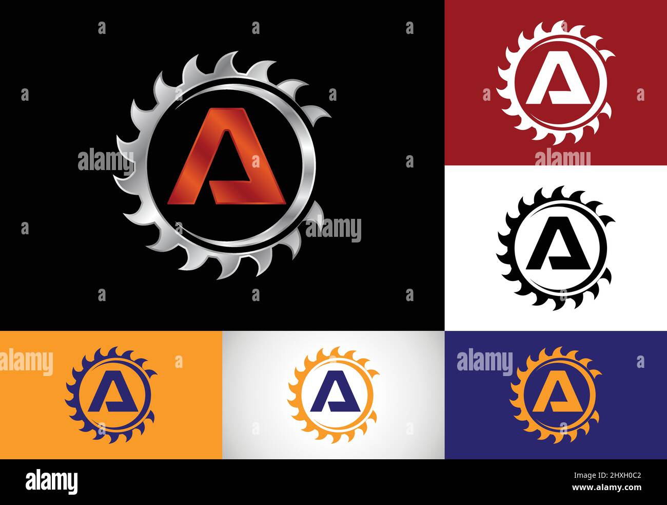 Anfängliches Monogramm-Alphabet mit dem Sägeblatt. Zimmerei, Holzbearbeitung Logo-Design. Schrift-Emblem. Modernes Vektor-Logo für Sägewerk und Firma i Stock Vektor