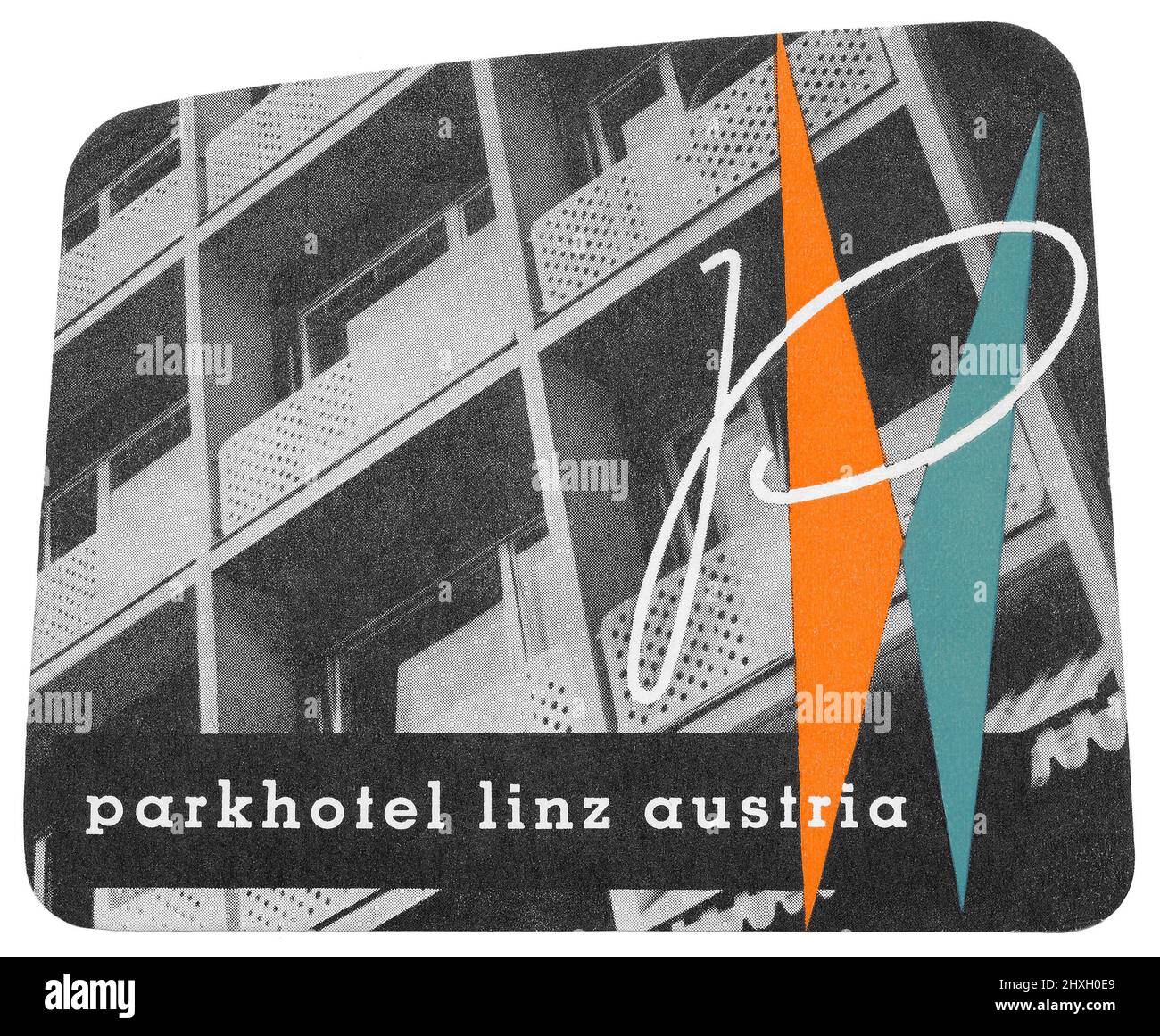 Altes Gepäcketikett für das Parkhotel in Linz, Österreich. Stockfoto